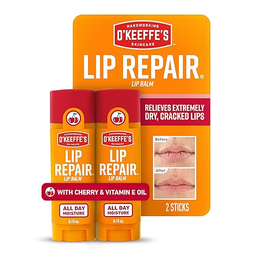 O'Keeffe's Lip Repair Lip Balm with Cherry & Vitamin E Oil - Stick (Twin Pack) - Moisturizer for Extremely Cracked, Dry Lips Beauty & Personal Care O'Keeffe's