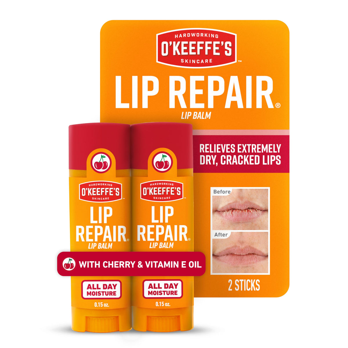 O'Keeffe's Lip Repair Lip Balm with Cherry & Vitamin E Oil - Stick (Twin Pack) - Moisturizer for Extremely Cracked, Dry Lips Beauty & Personal Care O'Keeffe's