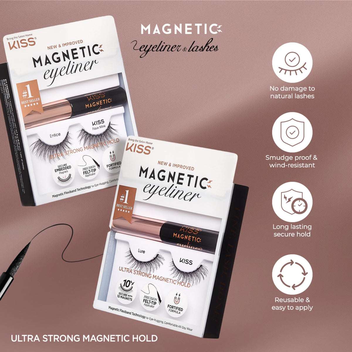 KISS Magnetic False Eyelashes and Eyeliner, ‘Tempt’, 14mm, Easy to Apply, Reusable, No Glue, Flexiband Technology, Precision Felt Tip, Fortified Beauty & Personal Care KISS