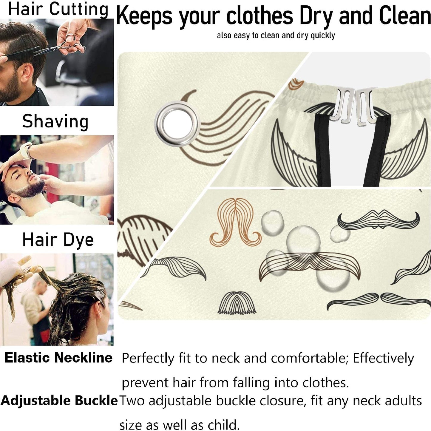 visesunny Mustache Men Barber Cape Anti-Static Hair Cutting Cape with Snap Closure Professional Salon Polyester Beard Shaving Bib Water-Resistant Beauty and Personal Care visesunny