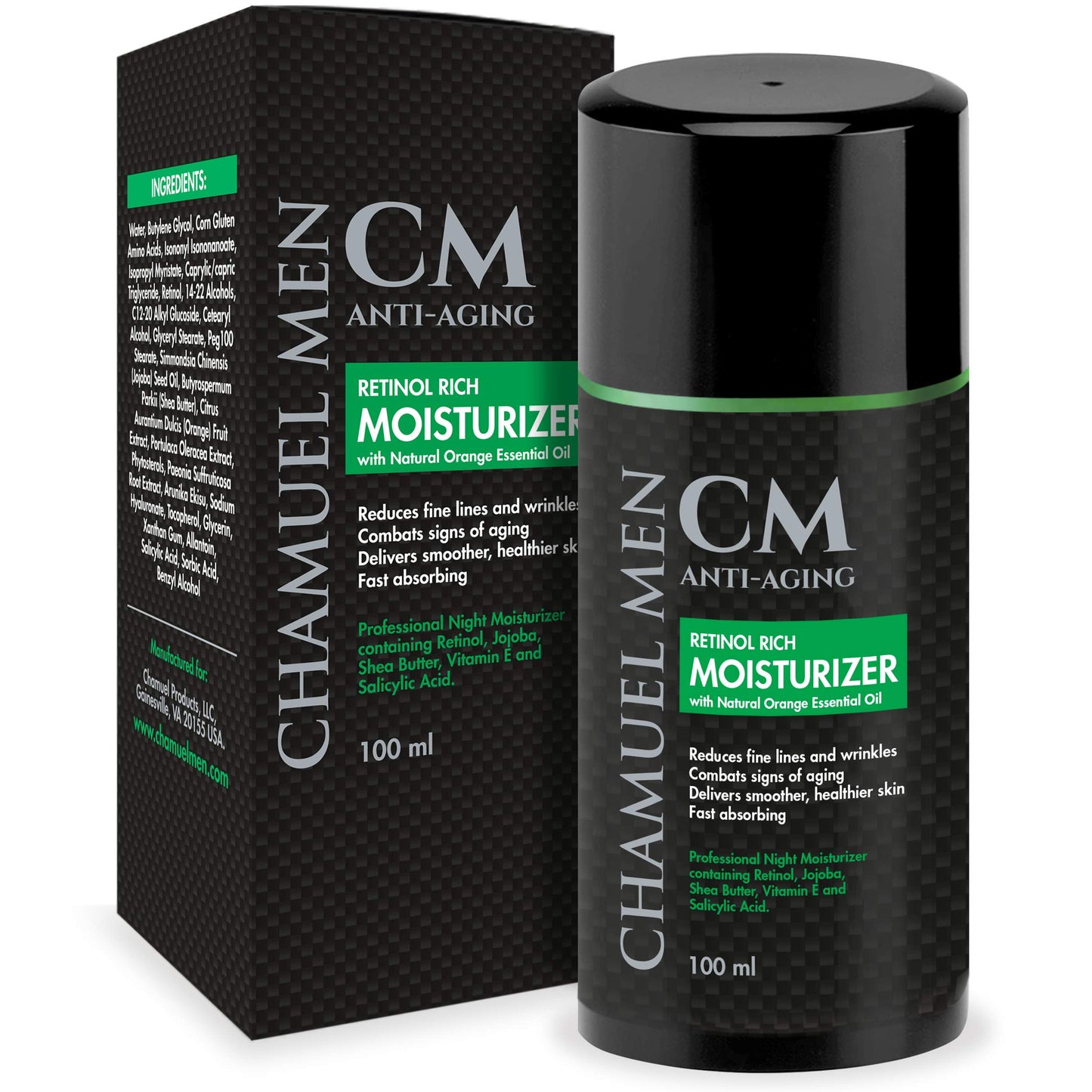 CHAMUEL MEN Daily Face Cream for Men with 2.5% Retinol Anti-Aging Moisturizer for Fine Lines, Dark Spots, and Wrinkles - Overnight Lotion Beauty & Personal Care CHAMUEL MEN