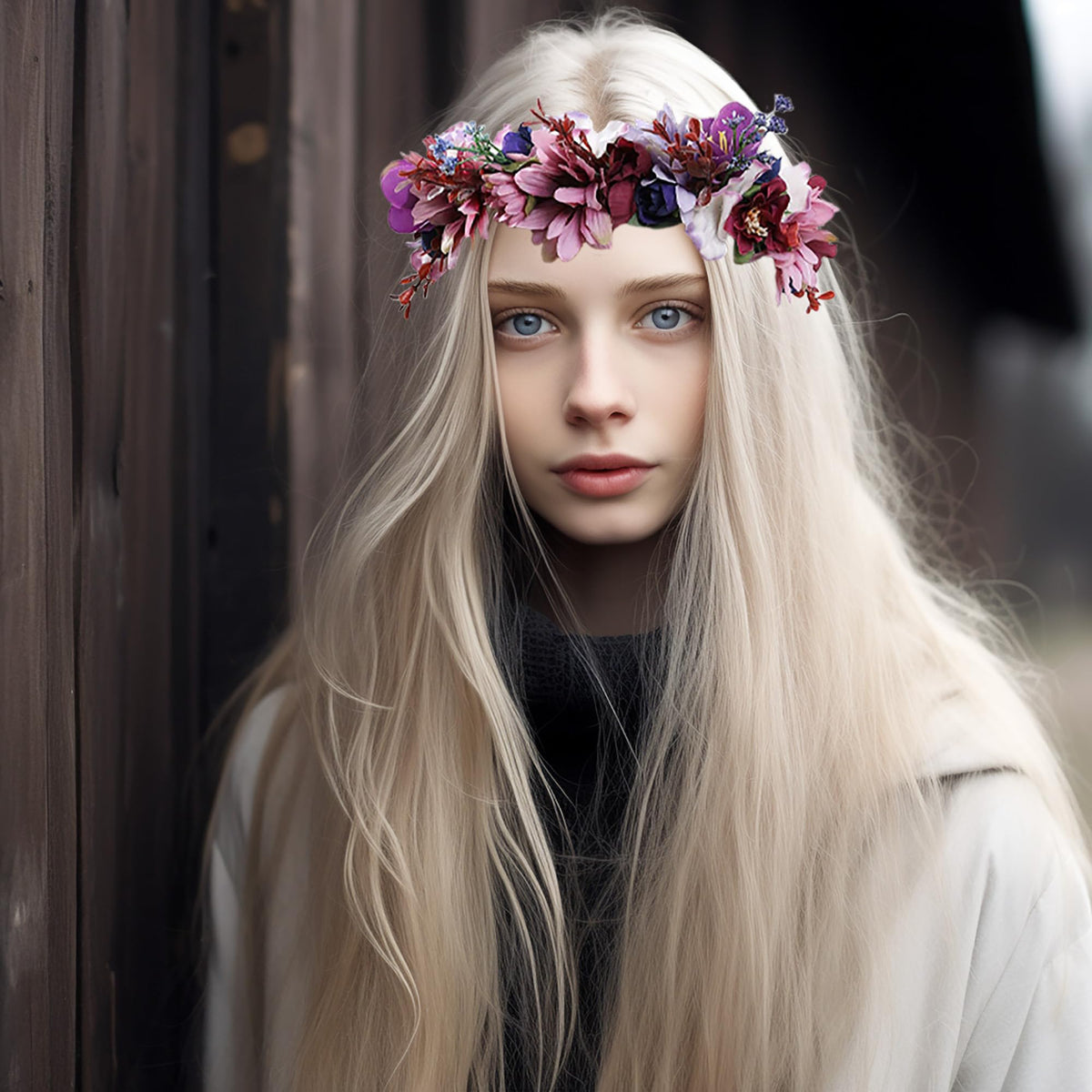 Vivivalue Floral Halo Boho Flower Headband Floral Crown Headpiece Purple