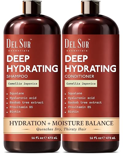 DEL SUR Hydrating Shampoo and Conditioner Set | 16 fl oz Each | with Camellia Japonica, Squalane, Hyaluronic Acid, Baobab Extract & Biotin | Deep Beauty & Personal Care DEL SUR