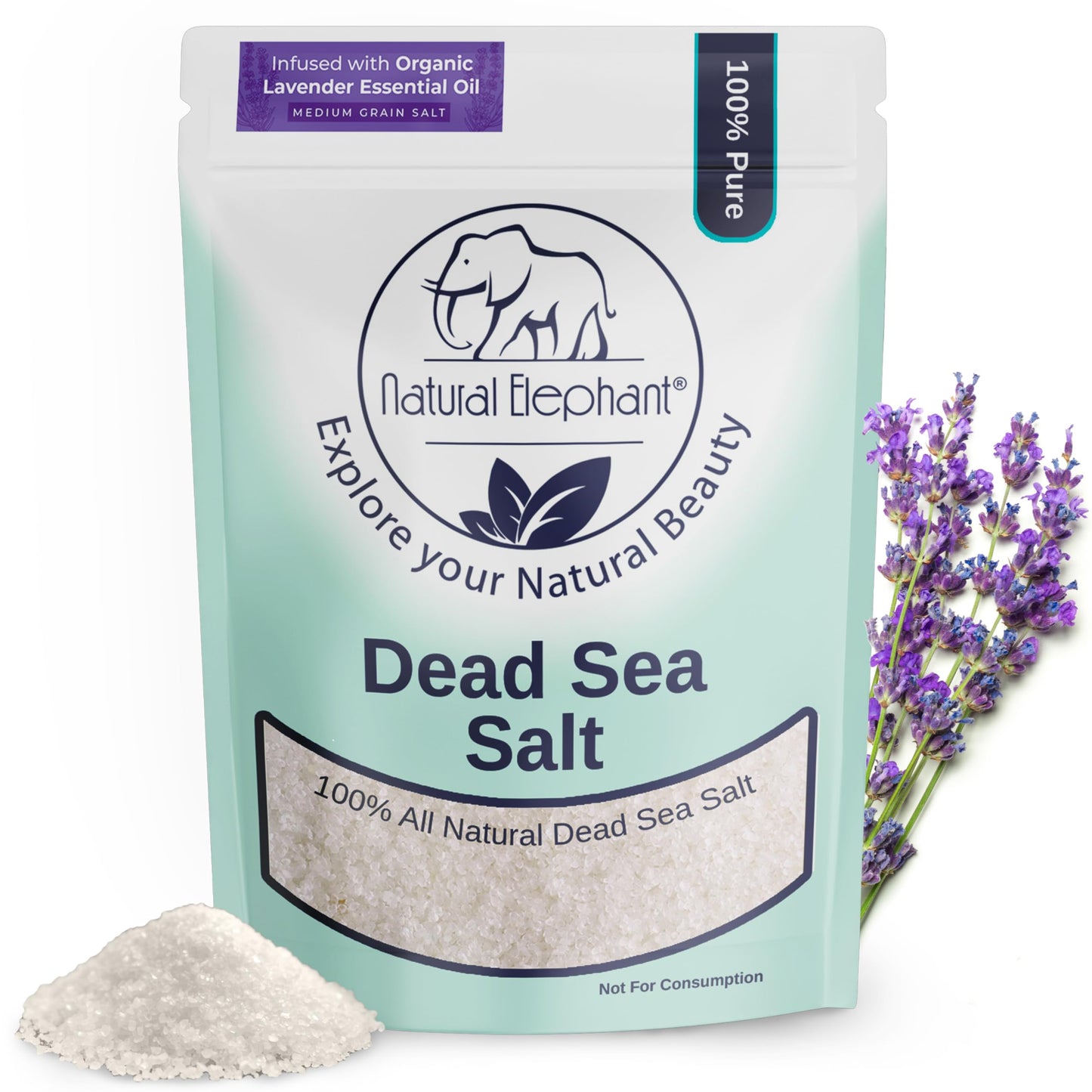 Natural Elephant Dead Sea Lavender Bath Salt Bathing and Foot Soak for Relaxing and Nourishing- 100% Pure with Organic Lavender Essential Oil - Medium Beauty and Personal Care Natural Elephant