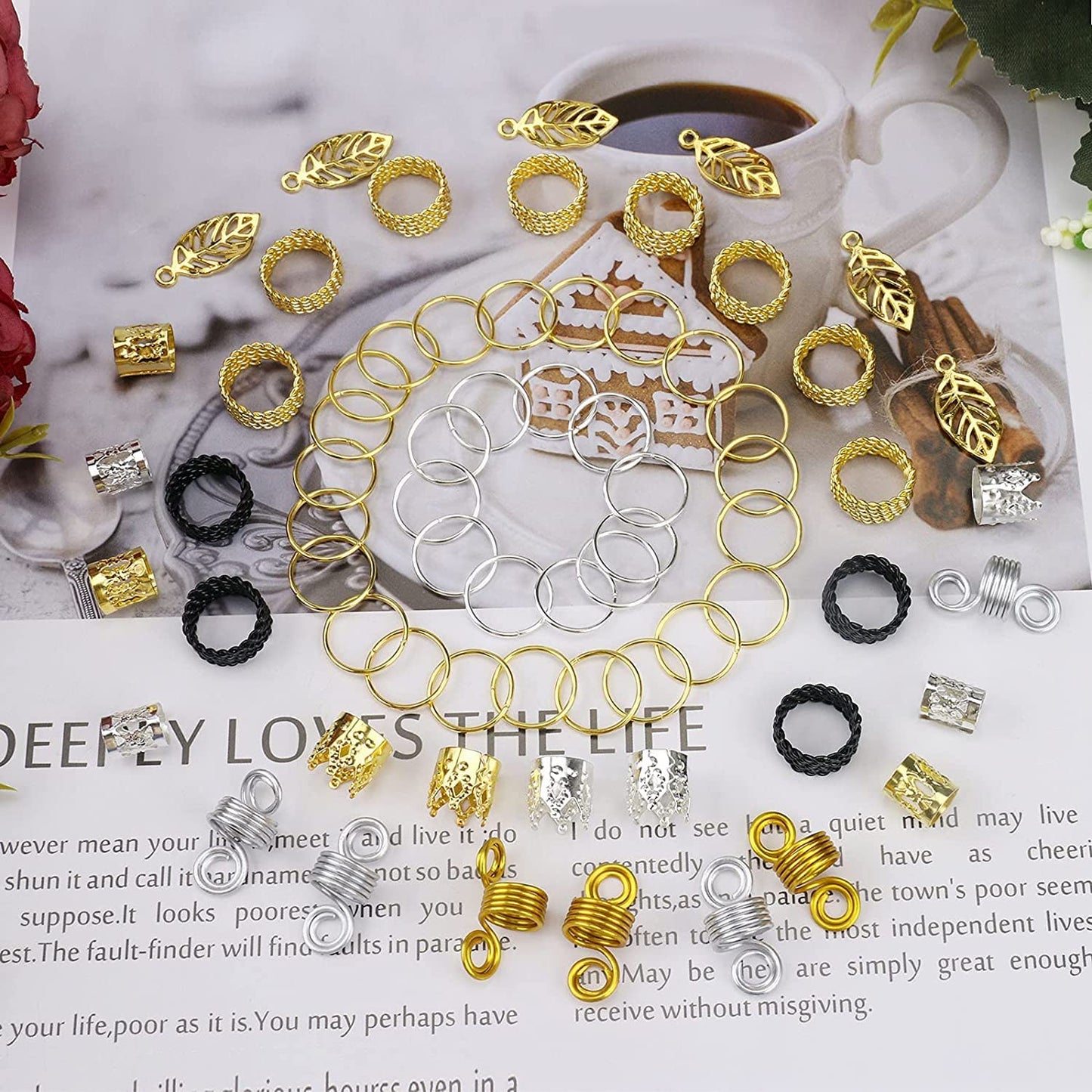 Nafaboig 200PCS Hair Jewelry for Braids Accessories, Hair Beads for Braids, Gold Hair Accessories, Metal Gold Braids Rings Cuffs Clips for Dreadlock Beauty & Personal Care Nafaboig