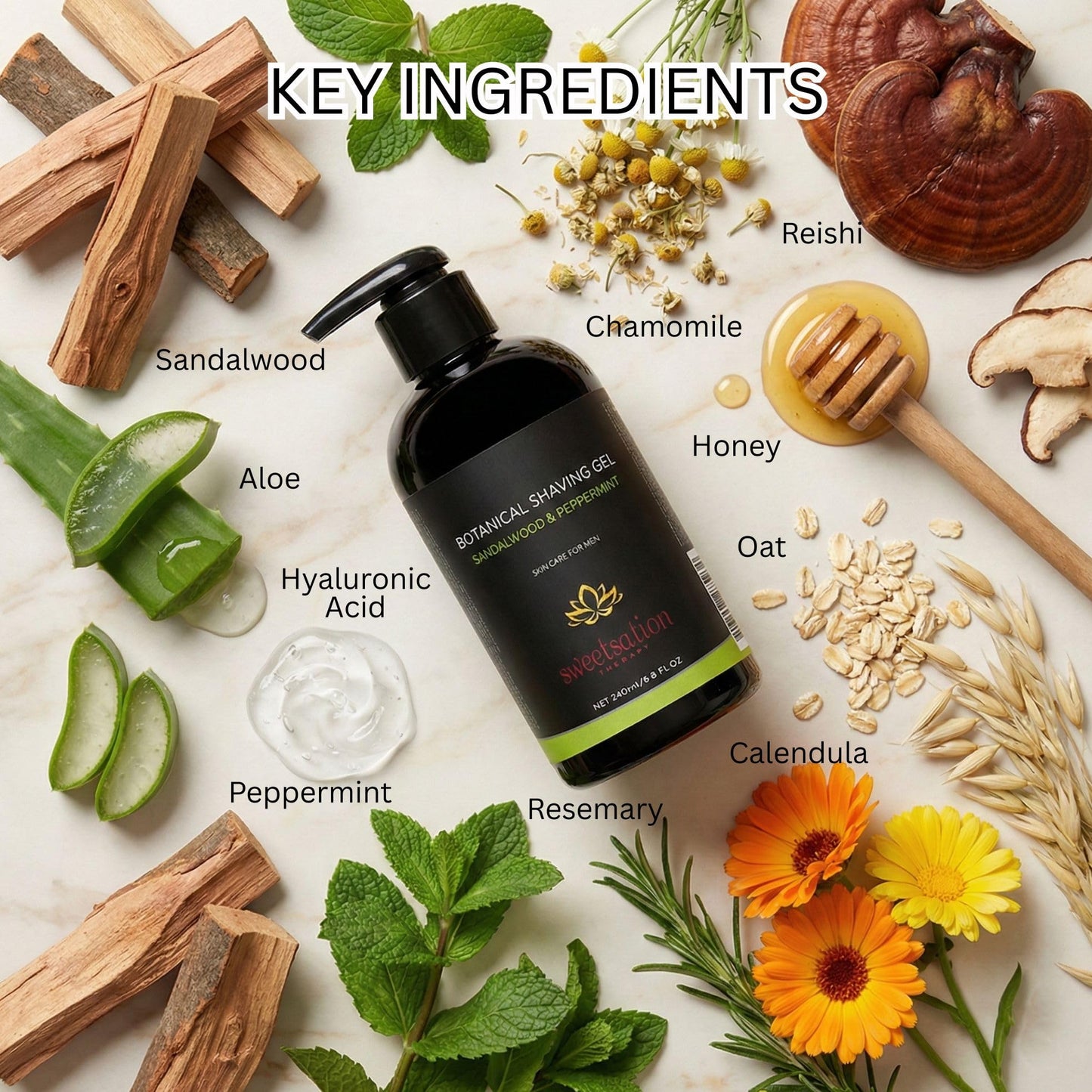 Botanical Shaving Gel, Sandalwood & Peppermint, 8oz All Natural Skin Care. For Smooth Gentle Shave. Beauty and Personal Care Sweetsation Therapy