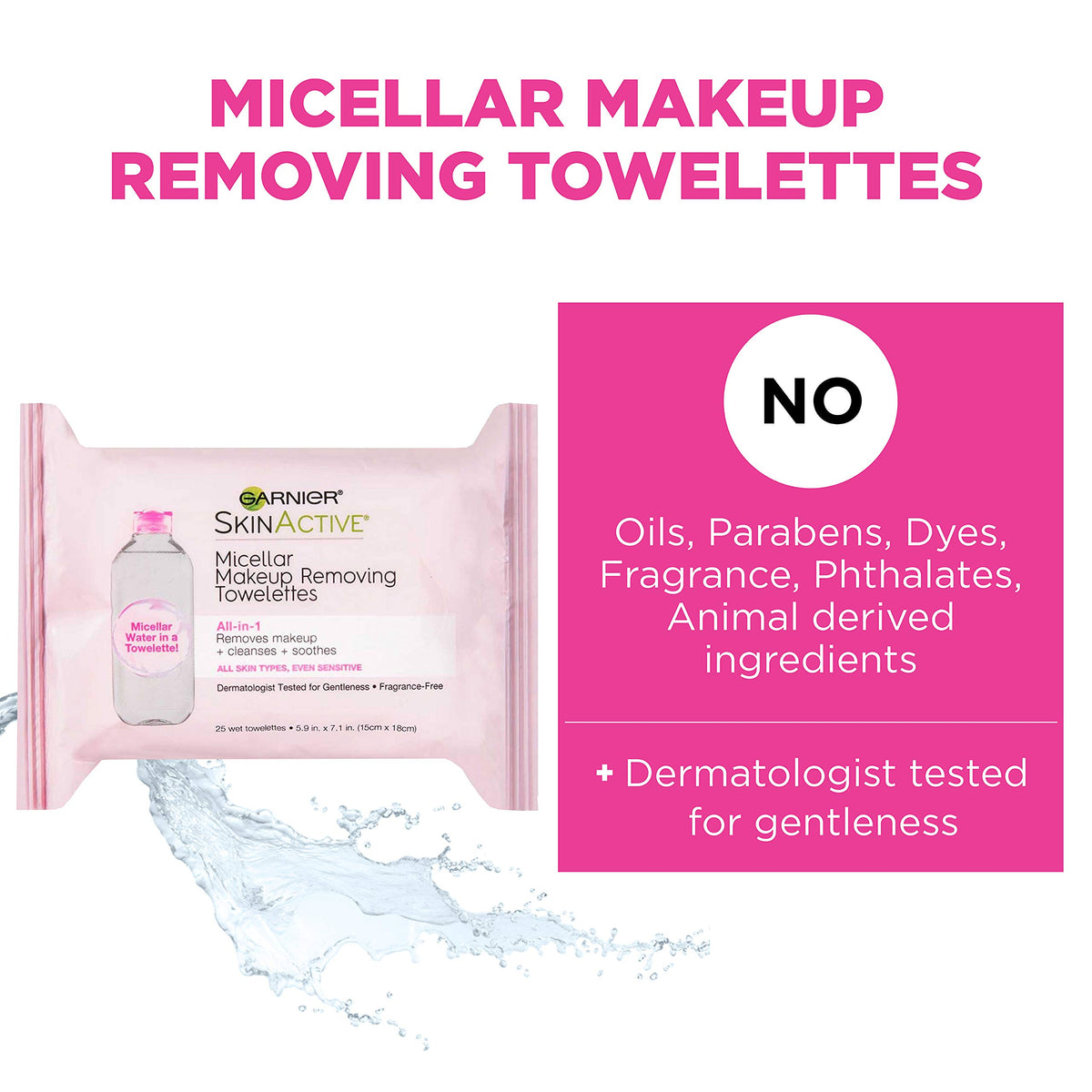 Garnier Micellar Facial Cleanser & Makeup Remover Wipes, Gentle for All Skin Types (25 Wipes), 2 Count (Packaging May Vary)