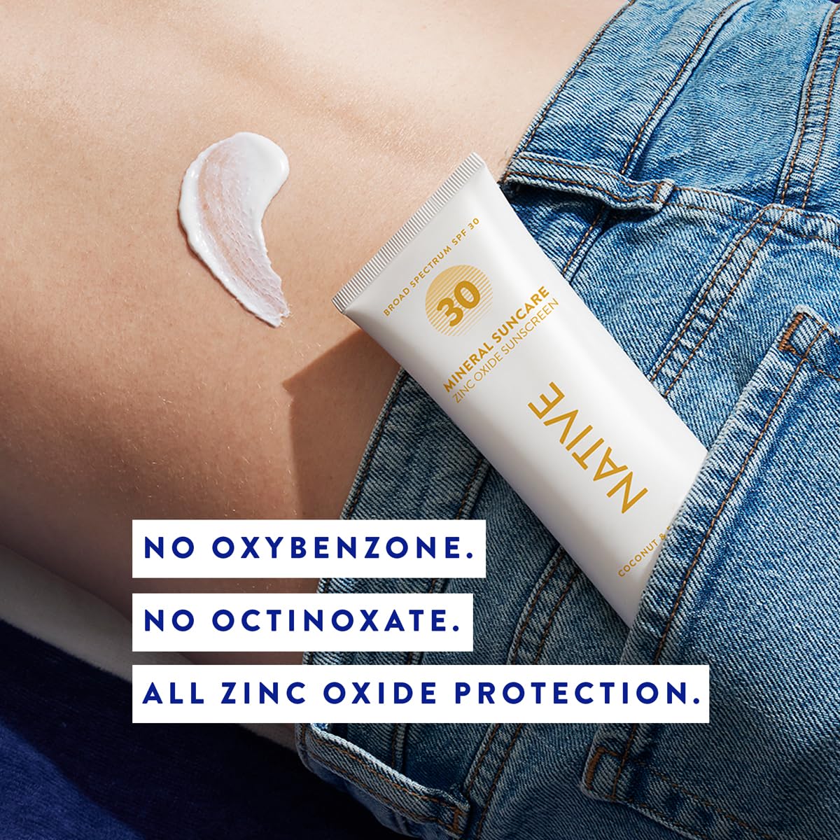 Native Sunscreen SPF 30, Zinc Oxide Dermatologist Tested Suitable for Sensitive Skin & Hawaii Compliant, 5 Ounces | Pineapple & Coconut Scent Sun Beauty & Personal Care Native
