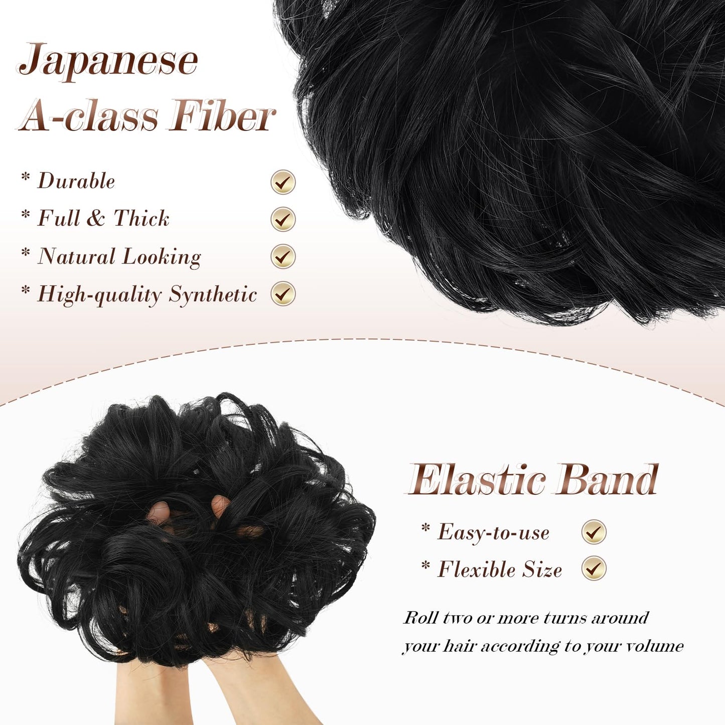 FESHFEN Messy Bun Hair Piece - Wavy Synthetic Chignon Scrunchies for Instant Volume, Elastic Ponytail Bun Hair Extensions Thick Hairpieces for Women Beauty and Personal Care FESHFEN
