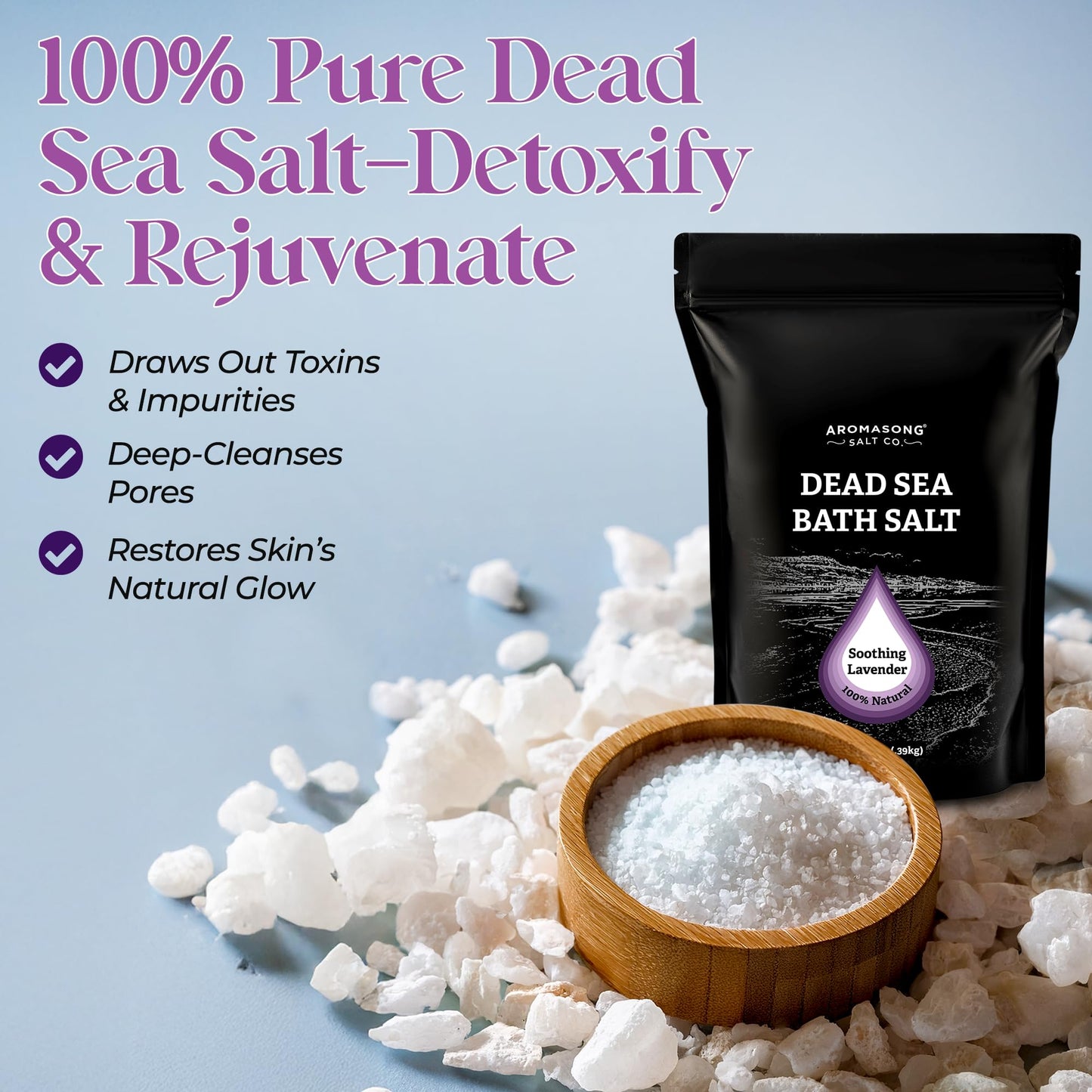 Aromasong Pure Dead Sea Salt for Soaking with 100% Natural Lavender, 14 Oz. - Spa Bath Salt Fine Grain - Body Wash Scrub - Soak for Women & Men Beauty and Personal Care Aromasong
