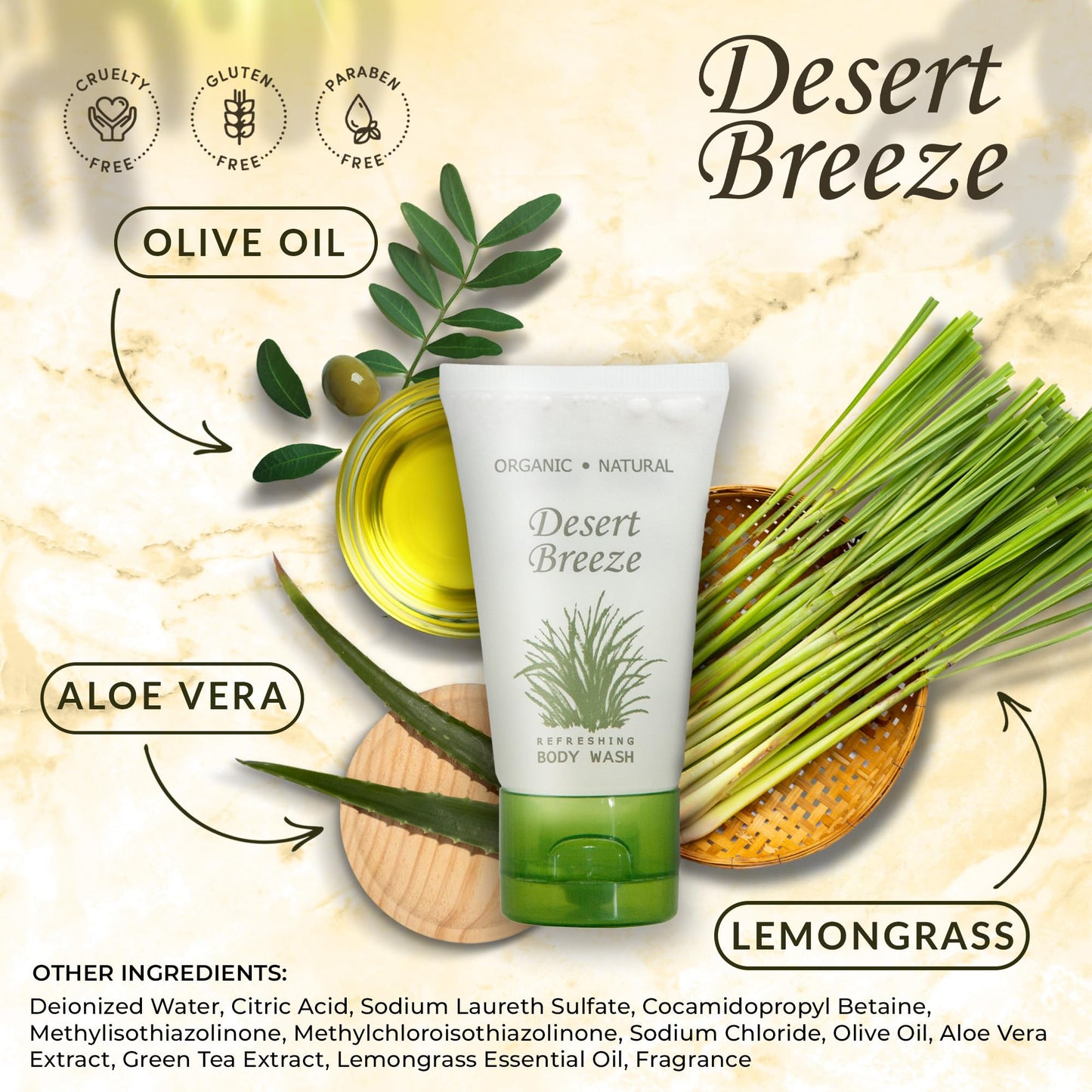 Travel Size Hotel Body Wash 20 Count 1 oz Bottles Guest Amenities for Vacation Rentals and Short Term Rentals Paraben Free Green Tea & Lemongrass Beauty & Personal Care Desert Breeze