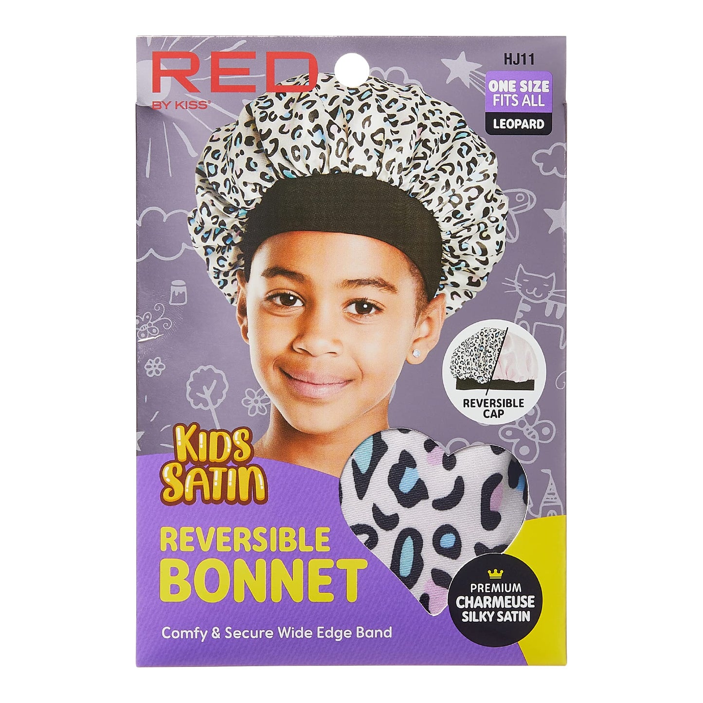 Red by Kiss Kids Satin Bonnet Sleep Cap Reversible Hair Bonnet for Boys and Girls Sleeping Night Silk Sleep Cap (Leopard) Beauty and Personal Care Red by Kiss