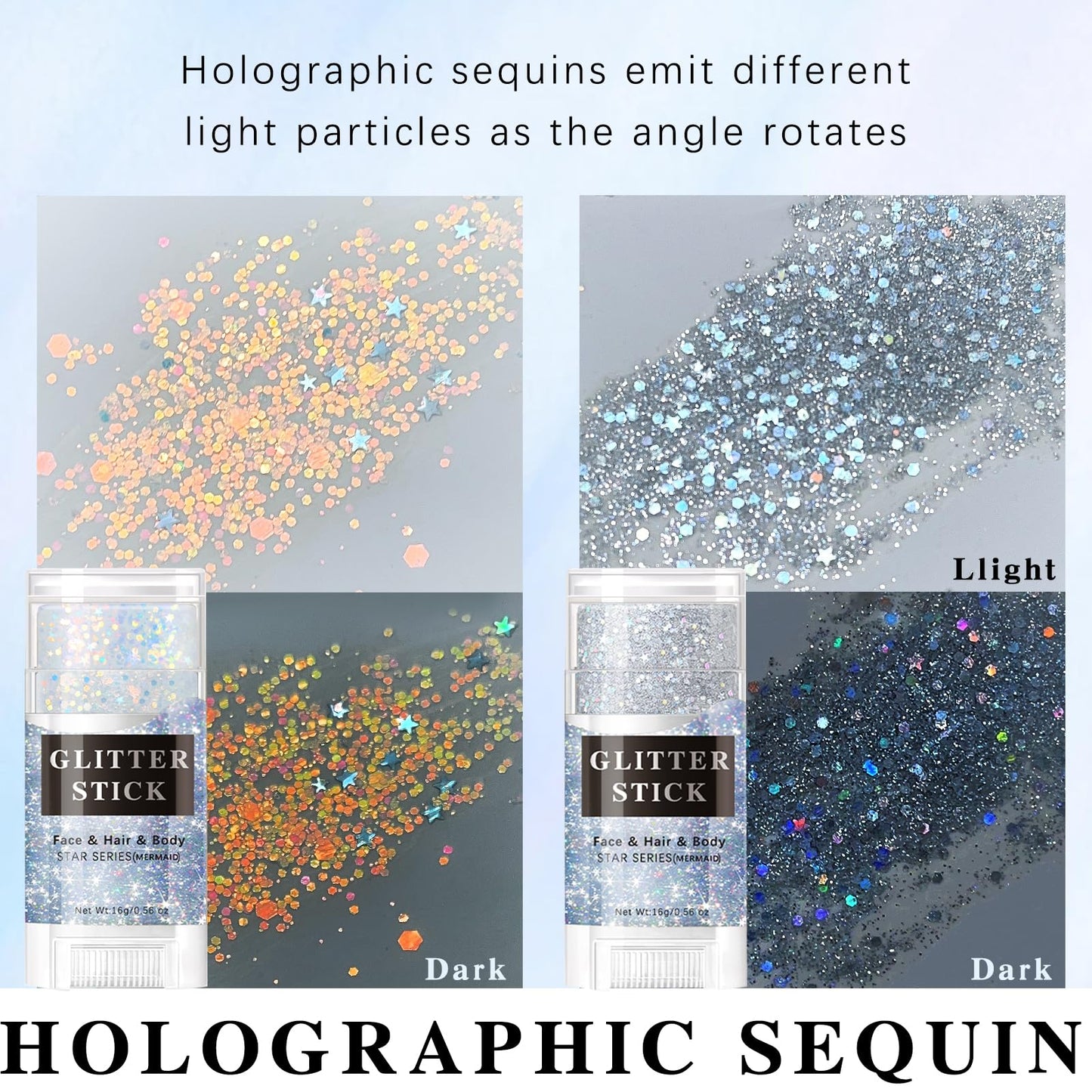 HOSAILY Silver Body Glitter Stick, Sparkling Holographic Sequins Glitter Gel, Body Shimmer Face Paint Glitter for Eye Hair Nail Lip, Chunky Glitter Beauty & Personal Care HOSAILY