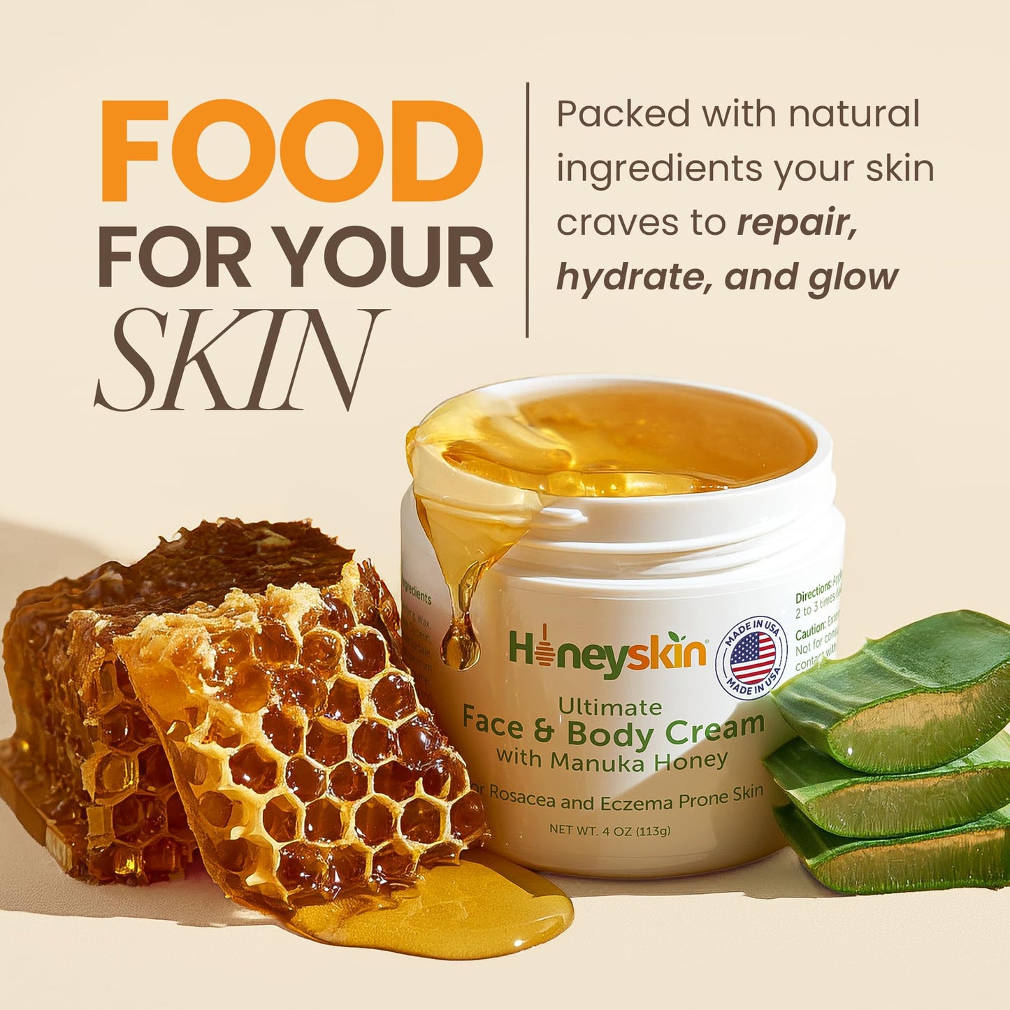 Hydrating Face Moisturizer & Body Cream with Manuka Honey Cream - Organic Face Moisturizer with Honey for Extremely Dry Skin - for Dry & Itchy Skin Beauty & Personal Care Honeyskin