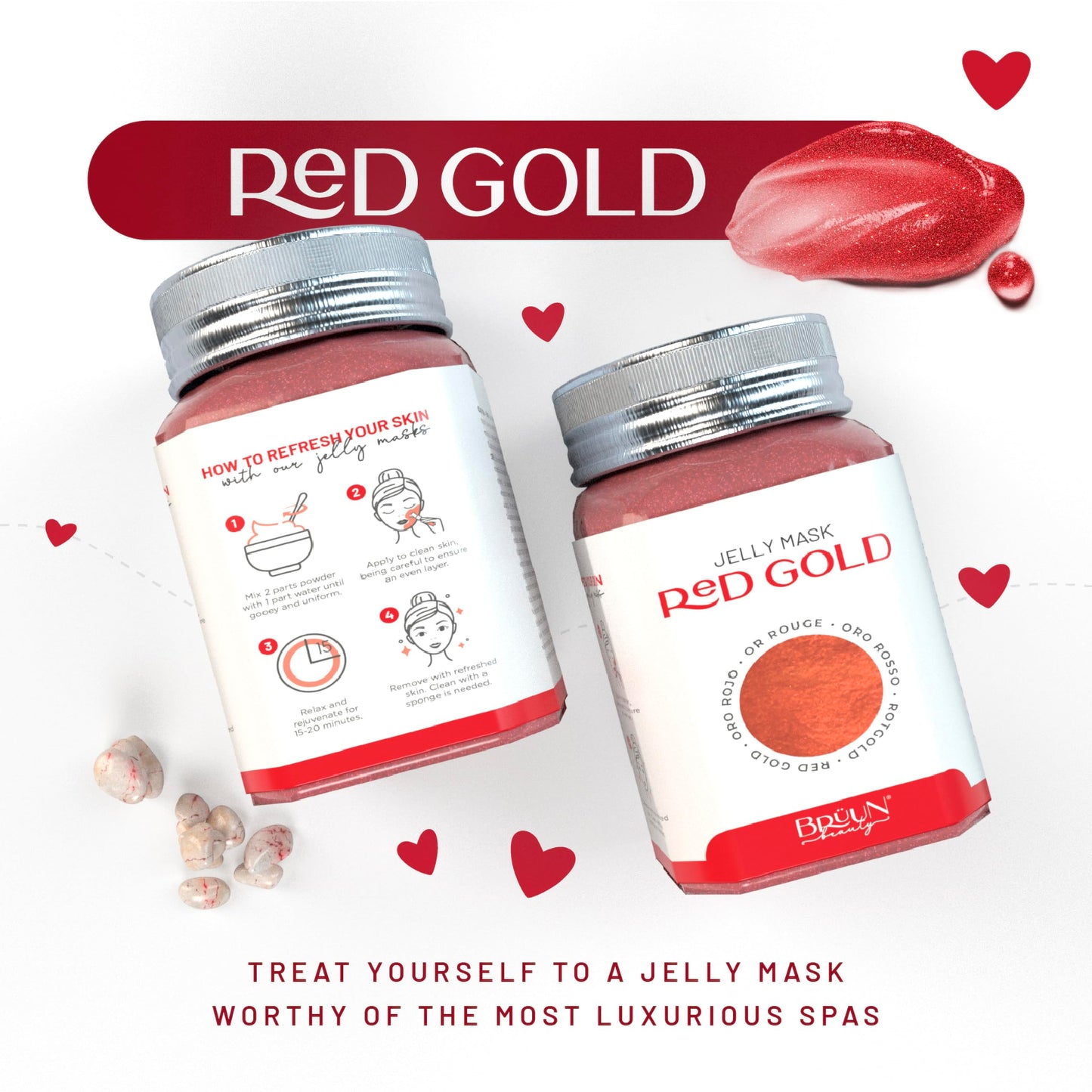 BRÜUN Jelly Mask Jar Red Gold Lactic AC AHA Peel-Off Face Care Rubber Mask | 23 fl oz Skin Care Moisturizing Gel Mask Jar Spa Set Beauty & Personal Care BRÜUN