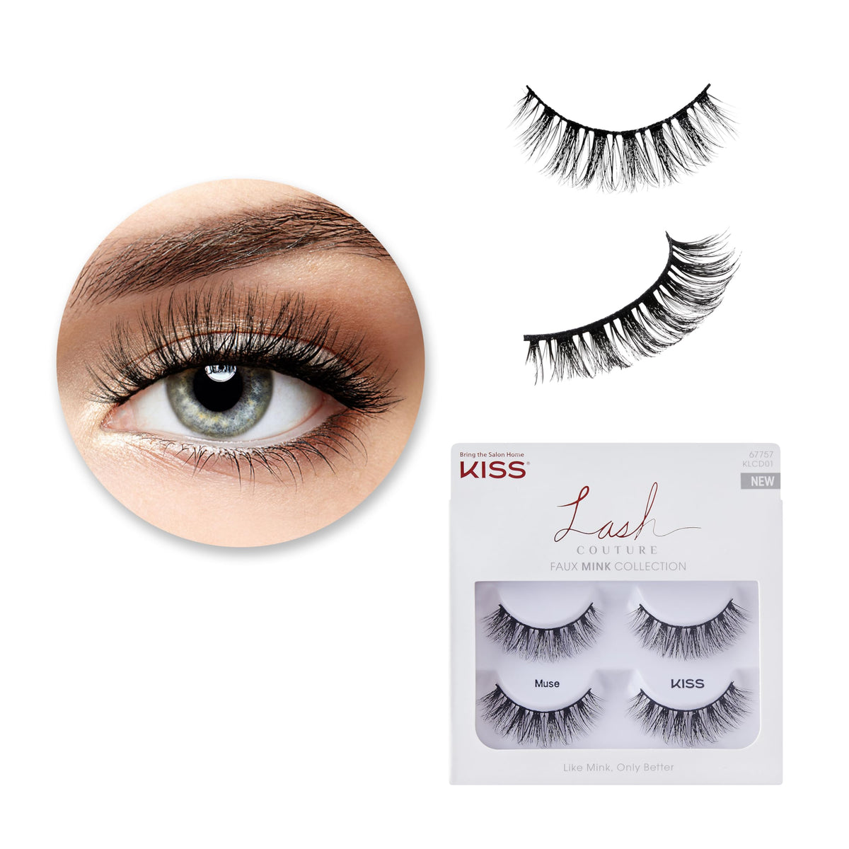 Kiss Faux Mink, False Eyelashes, 'Muse', 14mm, Includes 2 Pairs Of Lashes, Easy to Apply, Reusable Lash Clusters