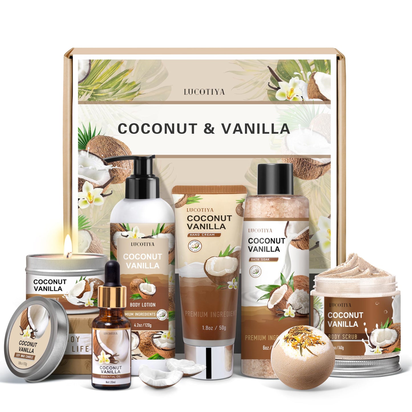 Gifts for Women, Birthday Gifts for Women, Bath and Body Gifts Set, Vanilla Coconut Spa Gift for Self Care,Thank you Relaxing Bath Sets for Mom Beauty and Personal Care LUCOTIYA