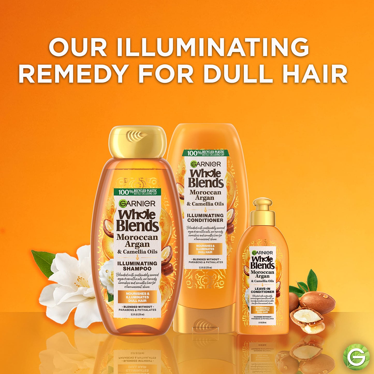 Garnier Whole Blends Moroccan Argan & Camellia Oils Illuminating Shampoo for Silky Shine, 12.5 Fl Oz, 3 Count (Packaging May Vary) Beauty & Personal Care Garnier
