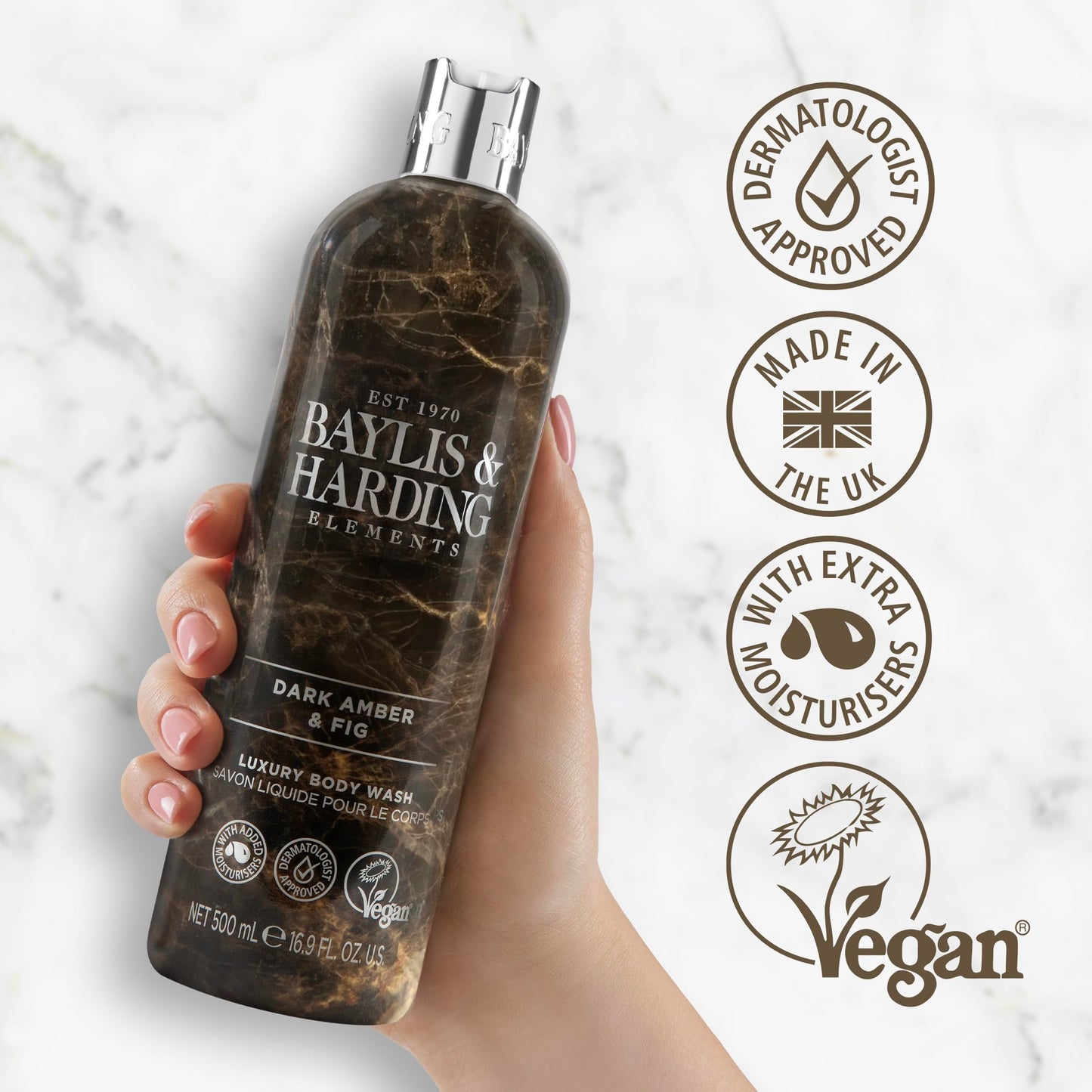 Baylis & Harding Liquid Body Wash Soap, Elements, Dark Amber & Fig, 16.9oz/500ml Beauty & Personal Care Baylis & Harding