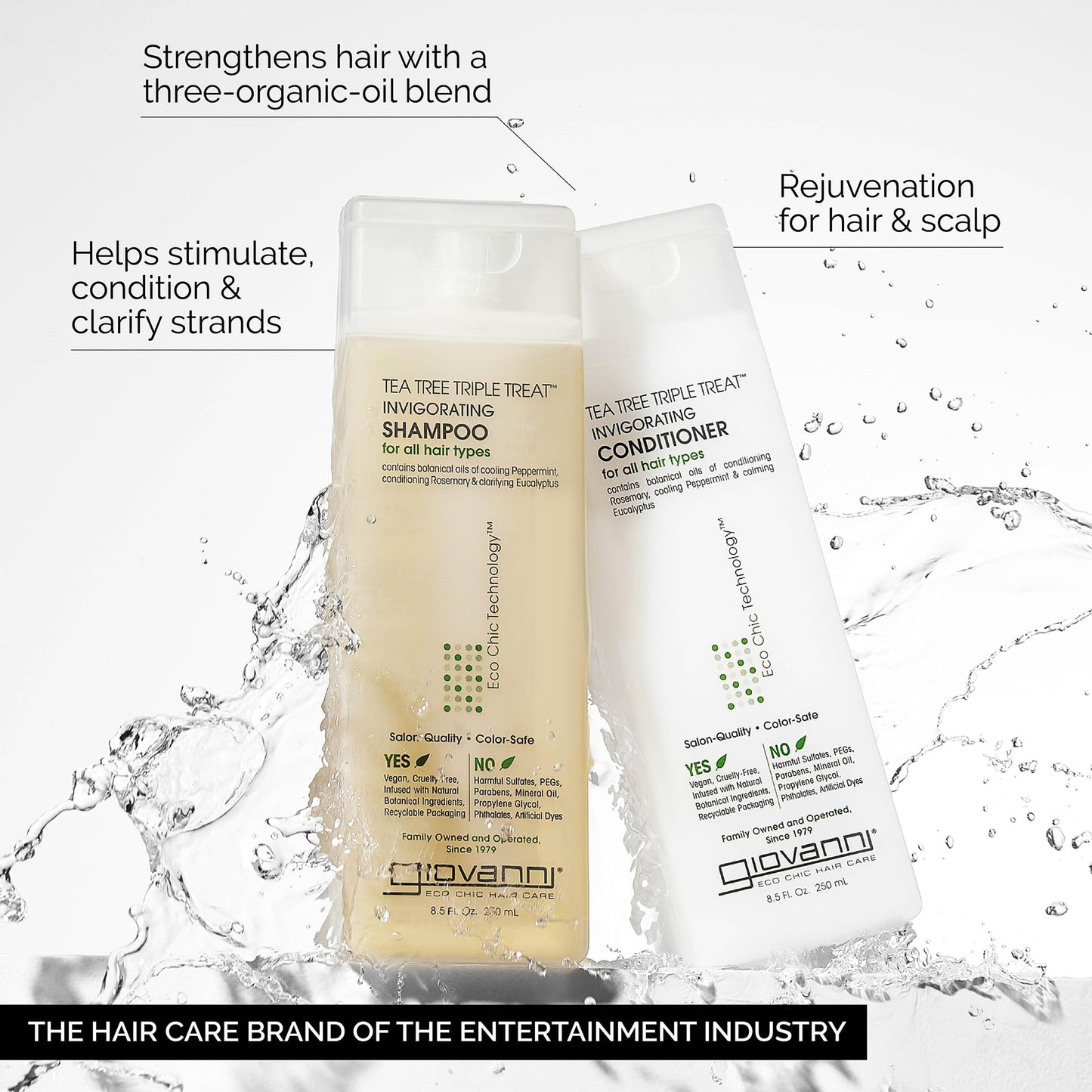GIOVANNI Tea Tree Triple Threat Invigorating Shampoo & Conditioner Set - Cooling Peppermint, Eucalyptus, Rosemary, Helps Dry Flaking Scalp, Paraben Beauty & Personal Care GIOVANNI