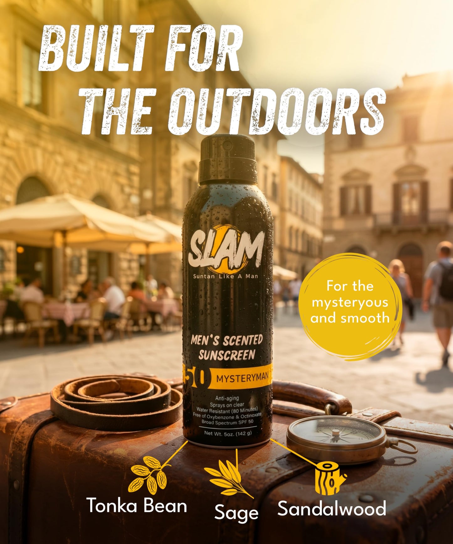 SLAM Men’s Sunscreen SPF 50 Spray - Broad Spectrum UVA/UVB Protection - Non-Greasy & No Harsh Chemicals - MysteryMan Sandalwood Tonka Bean Sage Beauty & Personal Care Slam Lotion