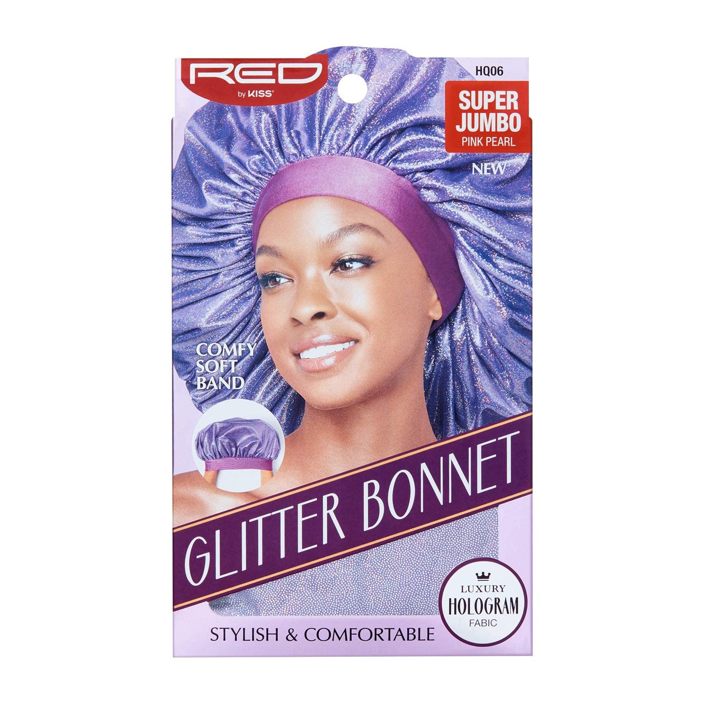 Red By Kiss Glitter Bonnet Premium Quality Sleeping Hair Bonnet Hair Cap, Super Jumbo (Purple Pearl) Beauty and Personal Care Red by Kiss