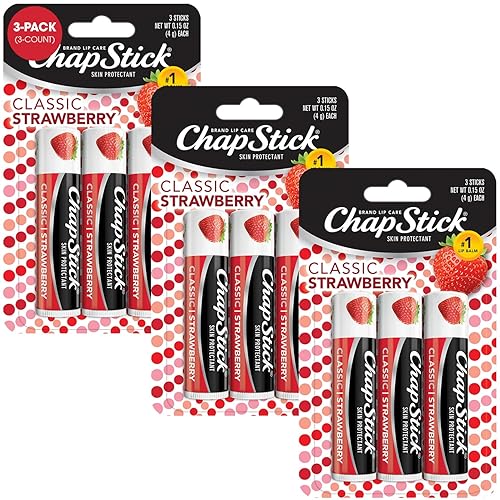 ChapStick Classic Strawberry Lip Balm, 9-Count - Tinted Lip Moisturizer, Juicy & Sweet, 0.15 Oz Ea Beauty & Personal Care ChapStick