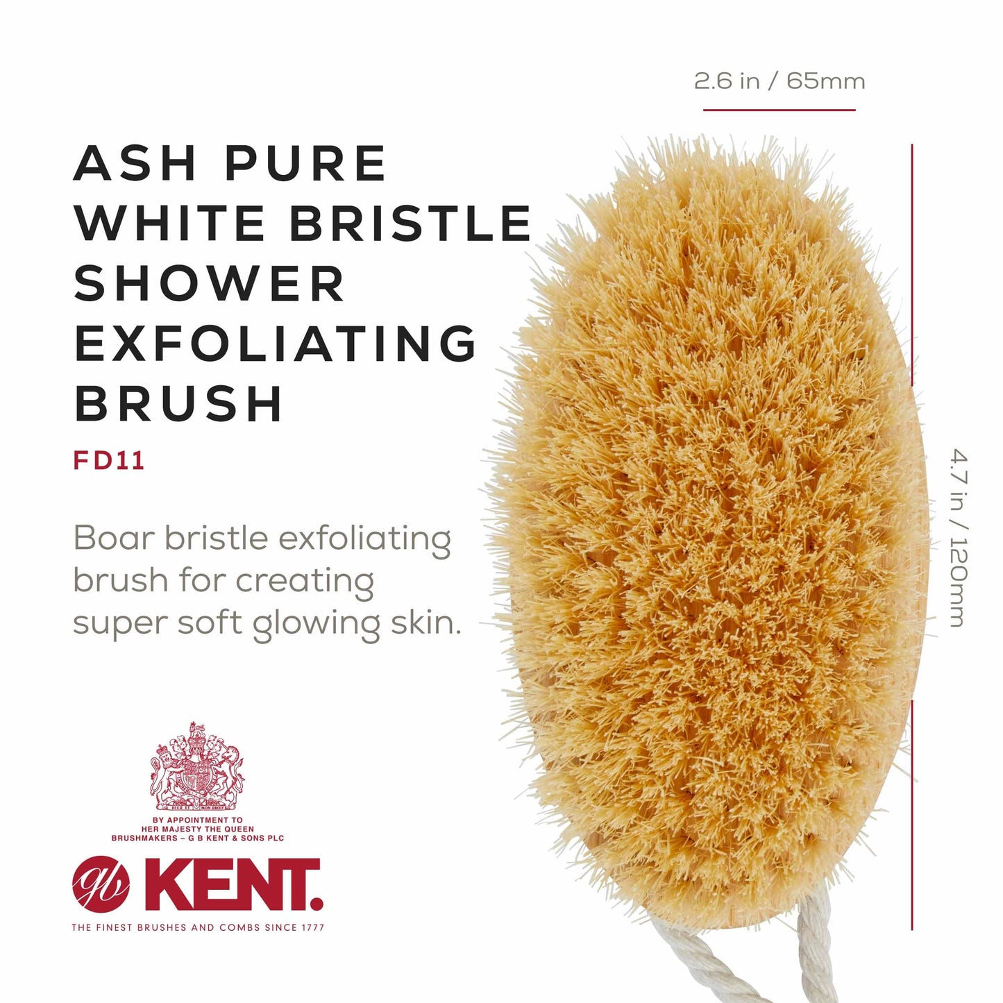 Kent FD11 Shower Brush with Wrist Strap - Exfoliating Body Brush for Wet or Dry Skin, Improves Circulation, Perfect for Lathering and Scrubbing, Made Beauty & Personal Care KENT
