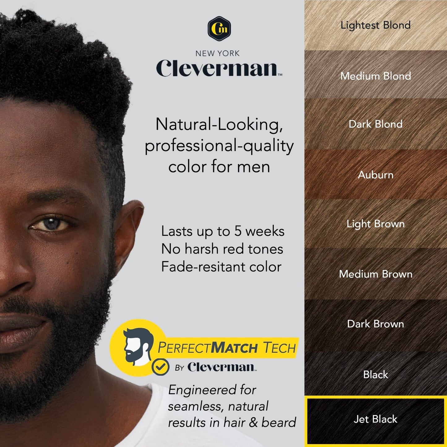 Reusable Hair & Beard Dye for Black Men - Jet Black 1.7 | Up to 5 Uses, 7 Minutes | Natural Gray Coverage, No-Drip Cream with SkinArmour® - Cleverman Beauty & Personal Care CLEVERMAN