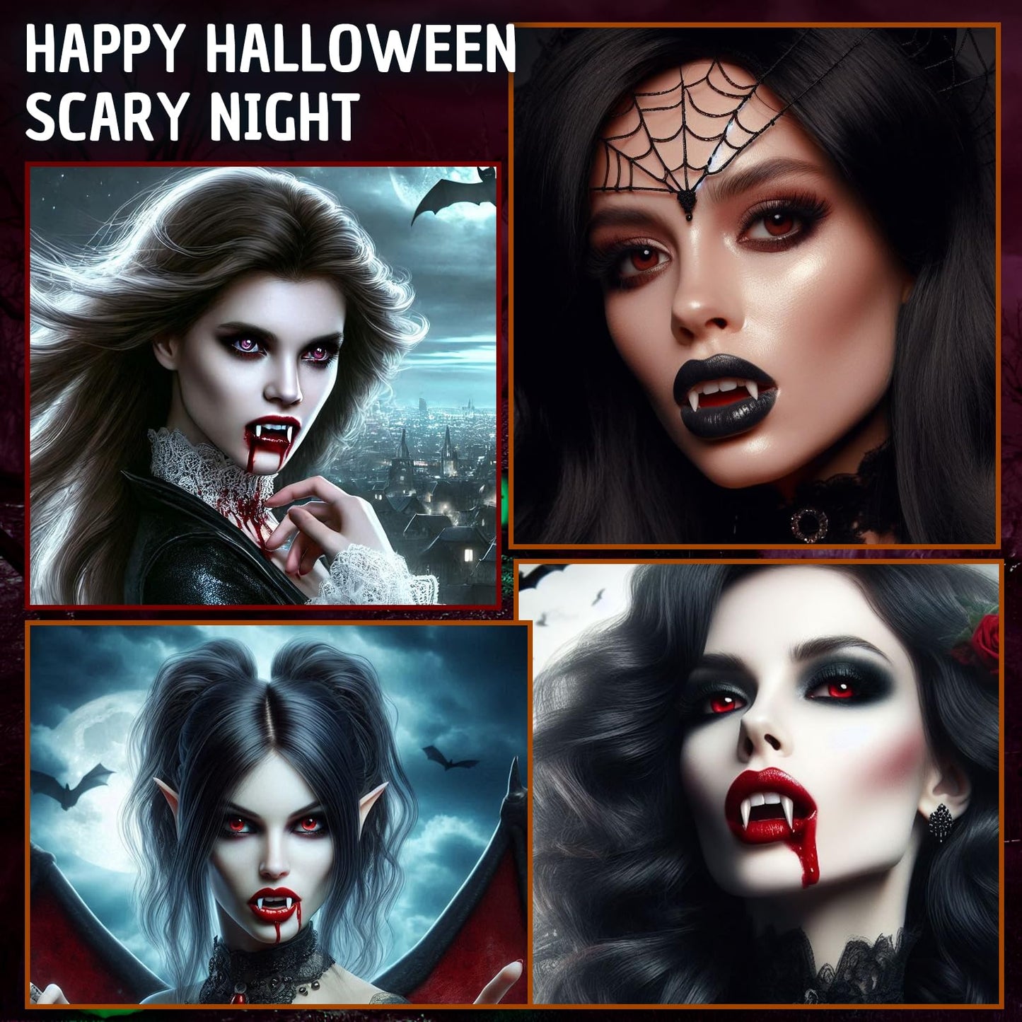 Vampire Fangs Kit with Black Lipstick & Fake Blood - 4 Pairs 4 Sizes SFX Fake Teeth, Vampire Blood & Goth Lipstick for Halloween Cosplay Makeup Beauty & Personal Care Js2U ZW