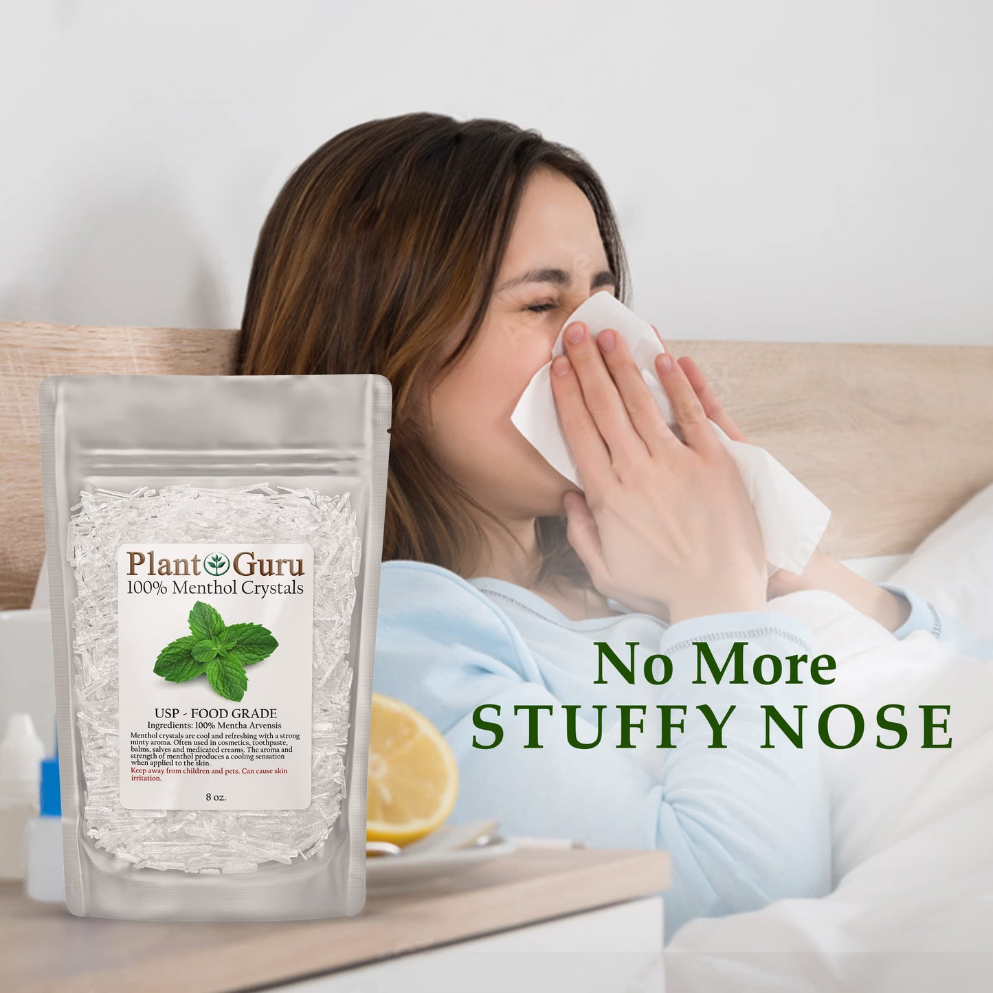 Plant Guru Menthol Crystals 1 lb. Bulk Mentha Arvensis 100% Pure Natural USP Food Grade - Great For Cosmetics, Salves, Balms, Creams and Soap Making. Beauty and Personal Care Plant Guru