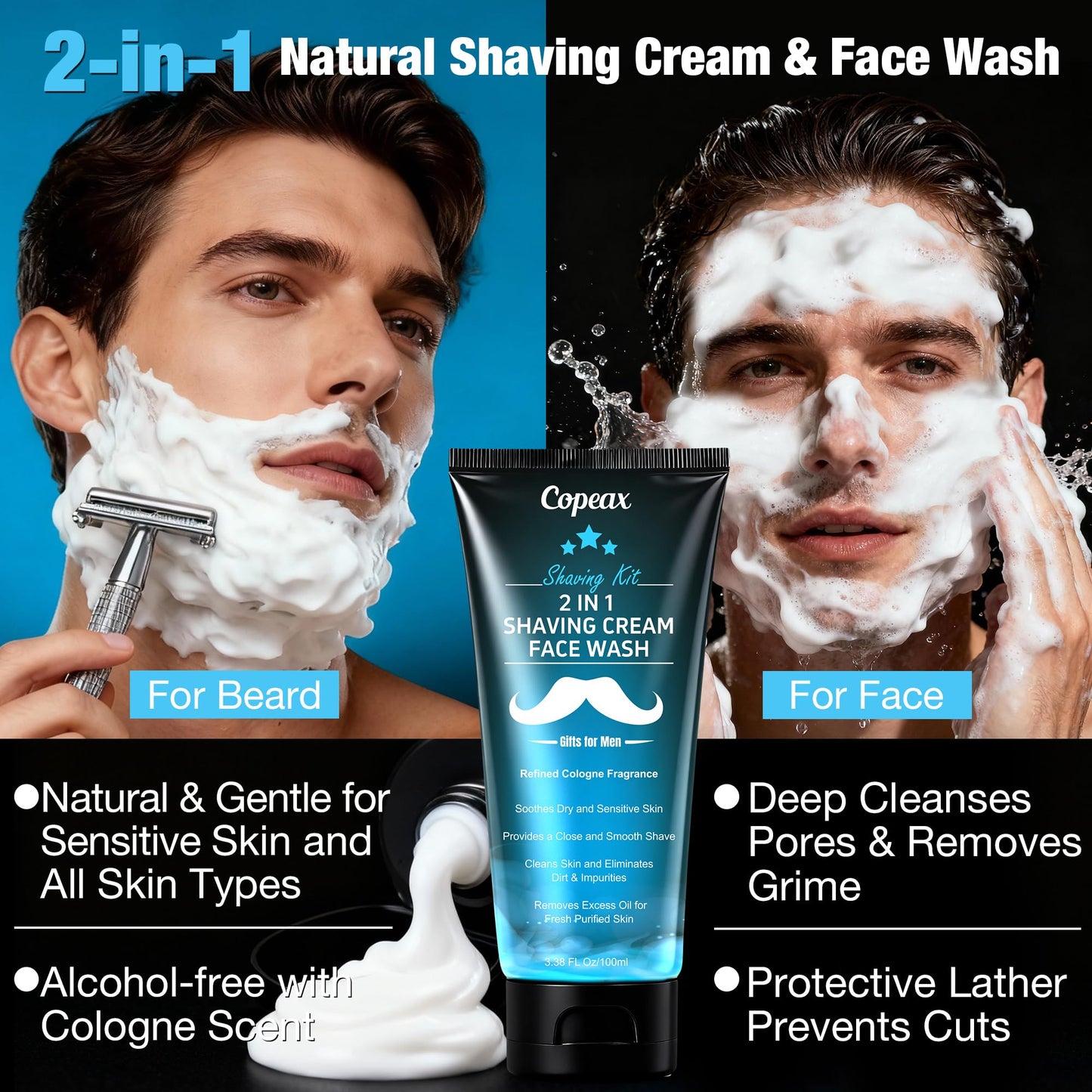 Shaving Kit for Men,Mens Shaving Kit w/Natural Cologne Shaving Cream,Balm,Bowl,Tumbler Cup,Mens Self Care & Grooming Valentines Fathers Day Birthday Beauty and Personal Care Copeax