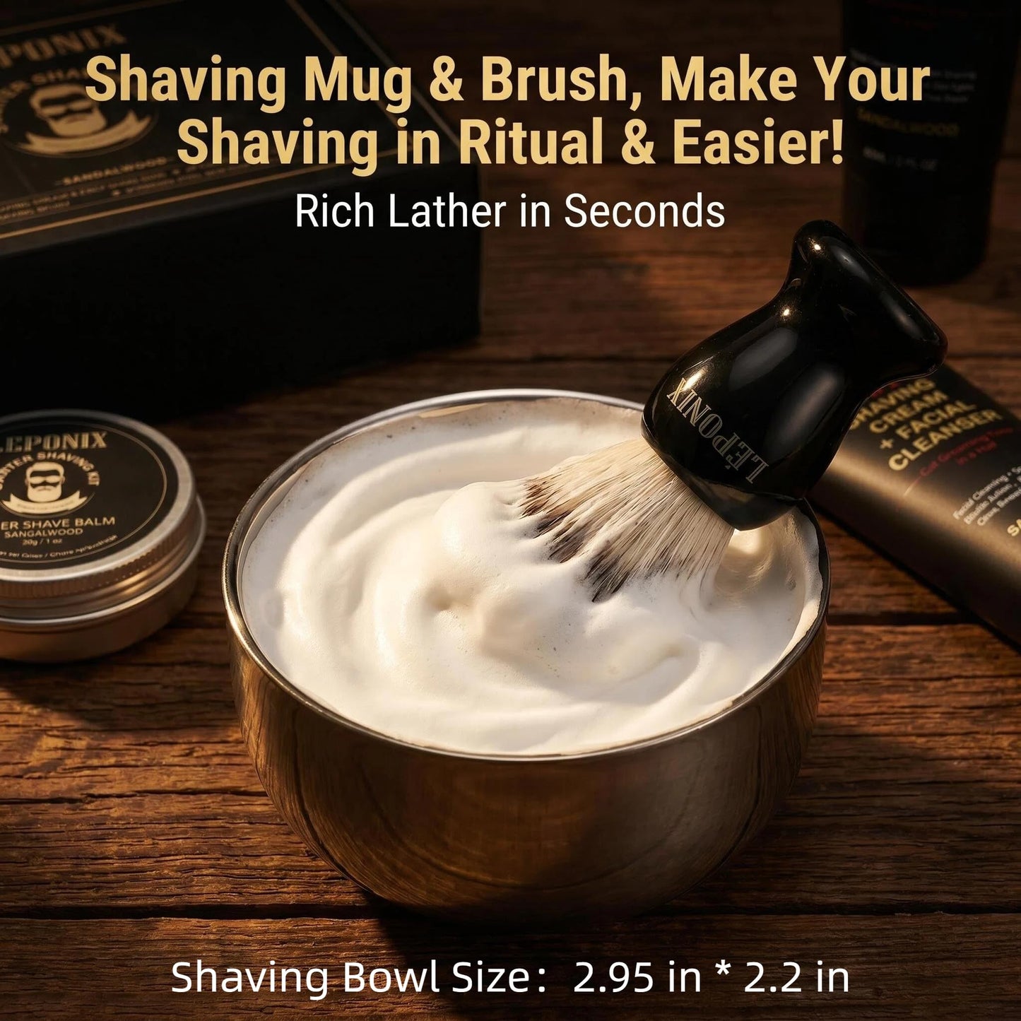 LEPONIX Men's Shaving Kit 4 Piece with Shaving Brush and Bowl Sandalwood Beauty and Personal Care LEPONIX