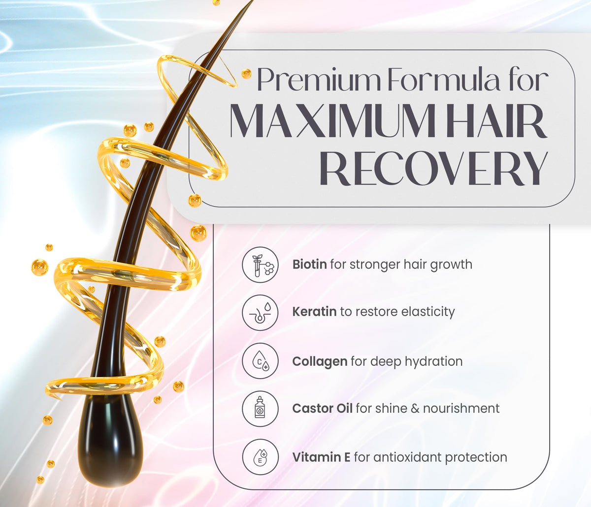 BLEST PROFESSIONAL HAIR CARE Intensive Repair Ampoules for Hair with Biotin Keratin Proteins Collagen and Castor Oil - Deep Hydration and