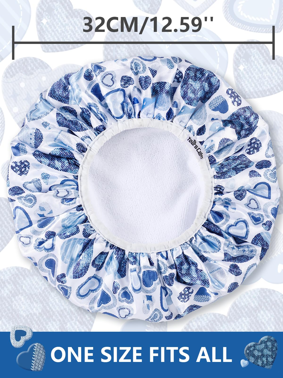 Years calm Terry Lined Shower Cap, Triple Layer Heart Motifs,Waterproof Reusable Elastic,Hair Shower Cap for Women,Terry Cloth Shower Caps Beauty and Personal Care Years calm