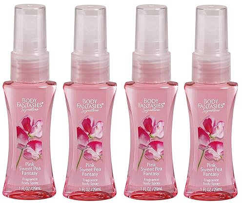 Body Fantasies Pink Sweet Pea Fantasy Fragrance Body Mist 1 oz Each Travel size (Pack of 4) Beauty & Personal Care Body Fantasies