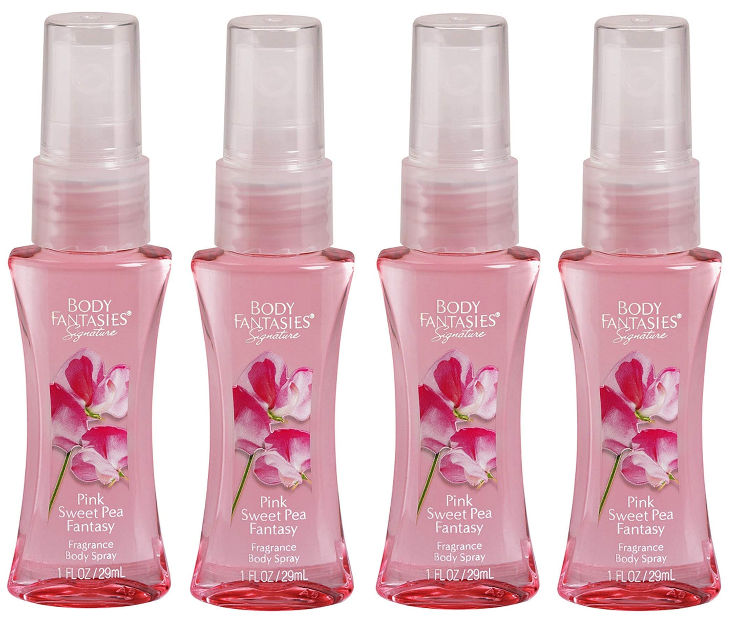 Body Fantasies Pink Sweet Pea Fantasy Fragrance Body Mist 1 oz Each Travel size (Pack of 4) Beauty & Personal Care Body Fantasies