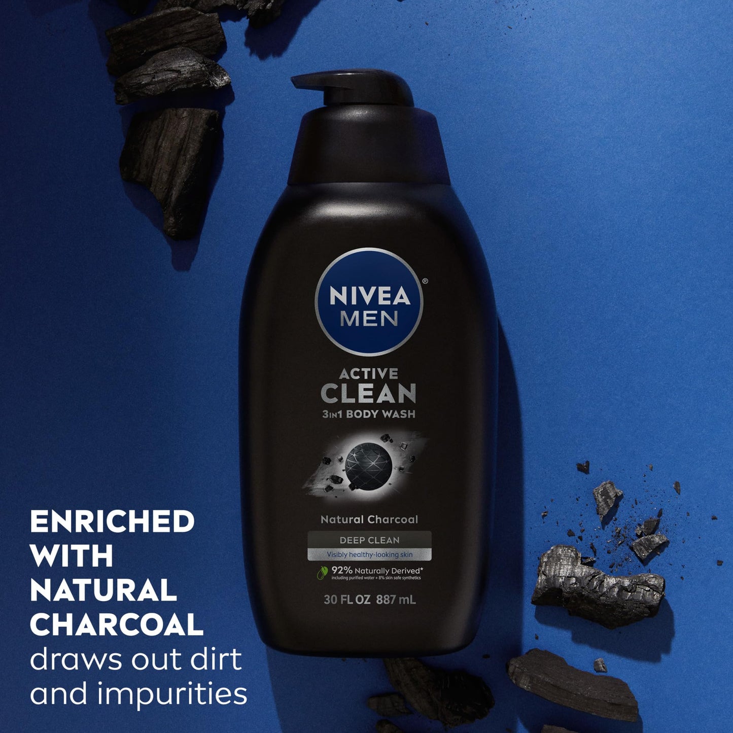 NIVEA Men Active Clean Body Wash with Natural Charcoal for Normal to Oily Skin, 3-in-1 Charcoal Body Wash, Face and Hair, Draws Out Dirt Beauty & Personal Care NIVEA MEN