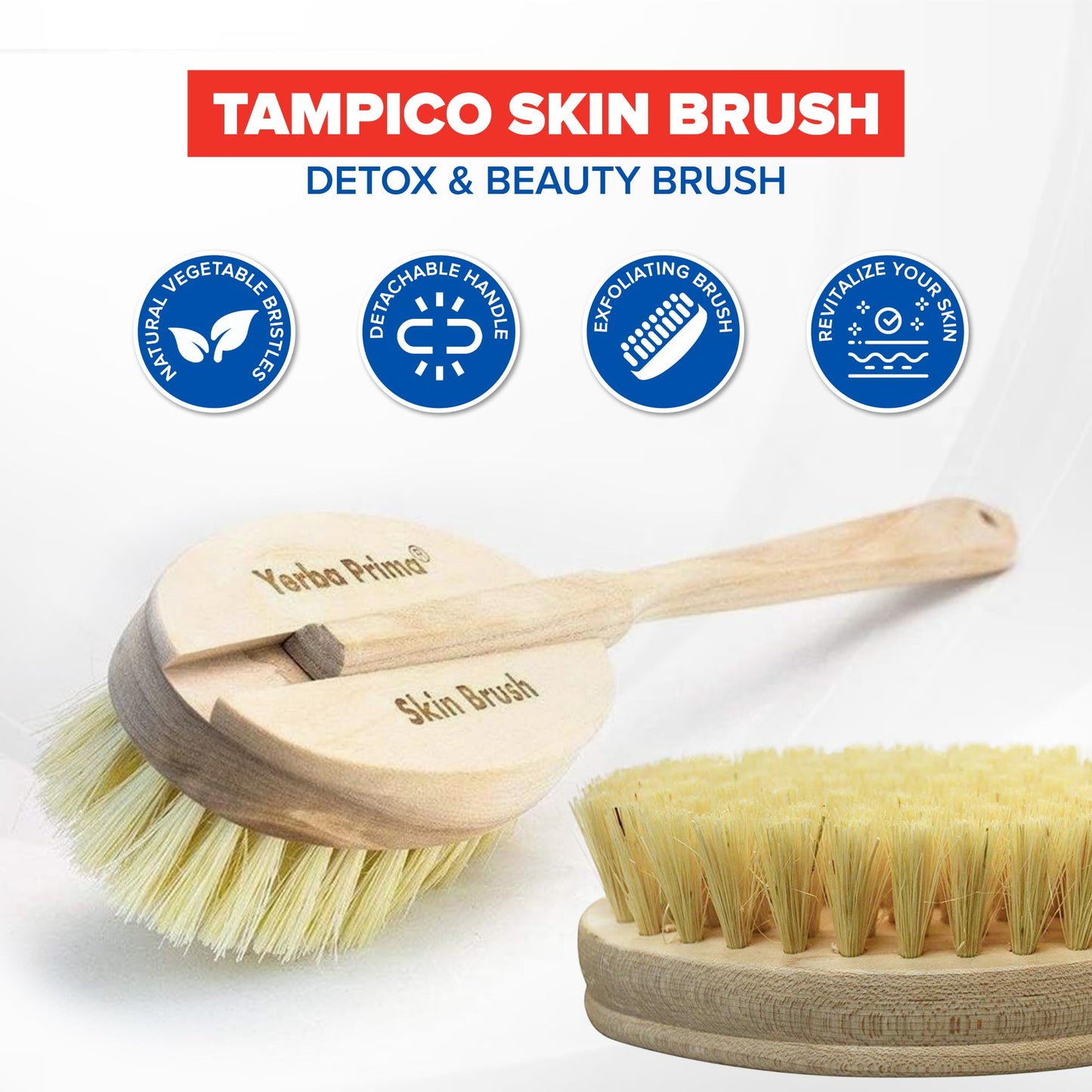 Yerba Prima Tampico Skin Brush (Pack of 1) - Natural Vegetable Fiber Bristles for Dry Skin Brushing Beauty & Personal Care Yerba Prima