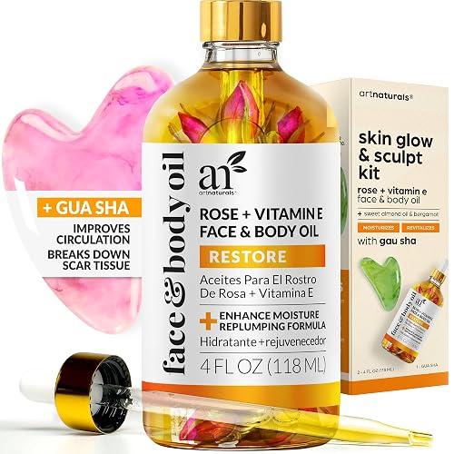 ArtNaturals Face & Body Vitamin E Bio Oil 4.0oz + Gua Sha Facial Tools Set - Organic Moisturizer Skincare for Scars, Stretch Mark, Cellulite & Nails Beauty & Personal Care Artnaturals