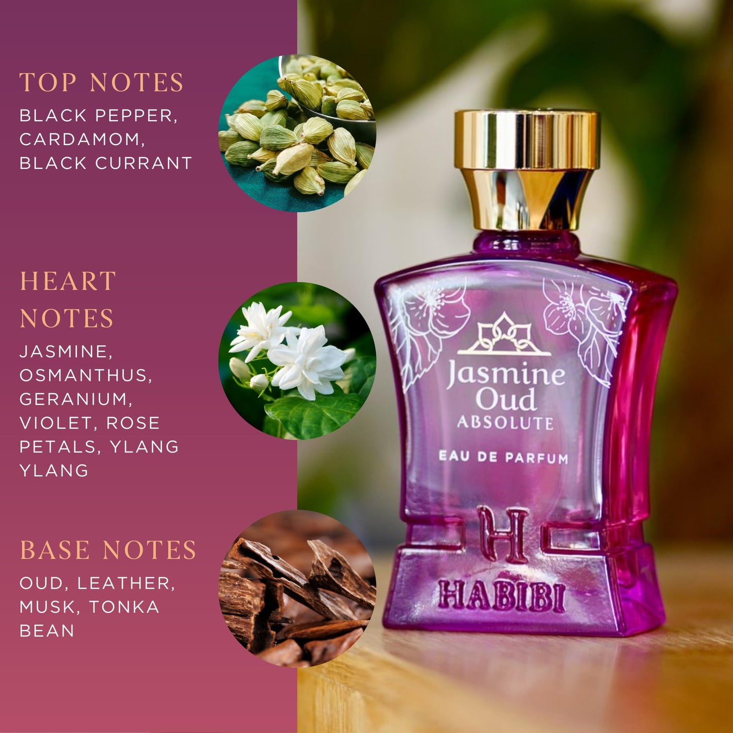 H HABIBI Jasmine Oud Absolute Arabian Perfume for Women - 2.5 oz (75ML) Long Lasting Women's Fragrances, Woody Floral Scent with Leather, Rose & Oud Beauty & Personal Care H HABIBI