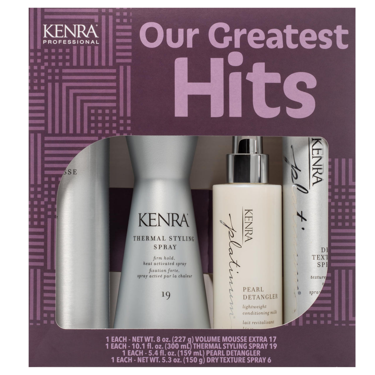 Kenra Professional Our Greatest Hits | Kit Includes Full Size Volume Mousse Extra 17, Thermal Styling Spray 19, Pearl Detangler, and Dry Texture Spray