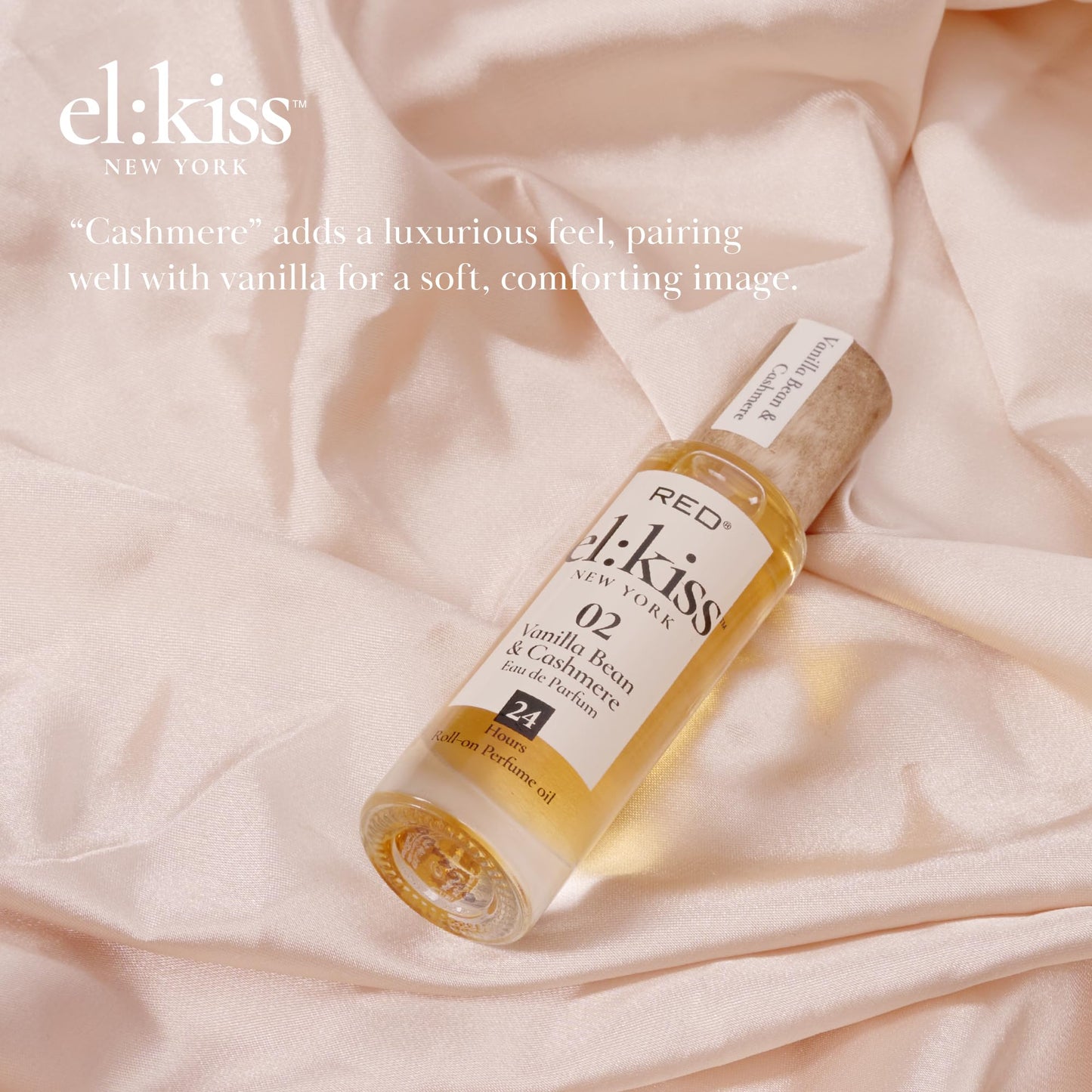EL:KISS Roll On Perfume, Vanilla Bean & Cashmere Eau de Parfum 12mL (.40 Fl Oz), Hydrating & Long-Lasting, Alcohol-Free & Mineral Oil-Free, Infused Beauty & Personal Care EL:KISS