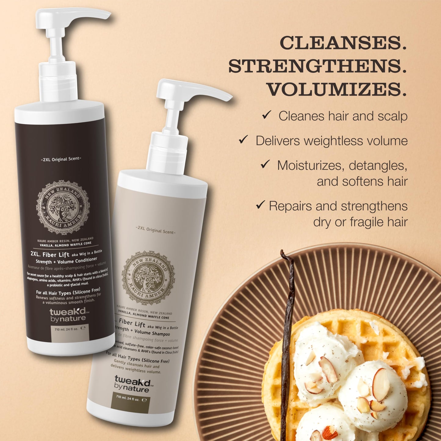 Tweak’d by Nature - 2XL Fiber Lift Volumizing and Thickening Shampoo and Conditioner Set, Multitasking Shampoo and Vanilla Body Wash, Non Toxic Beauty & Personal Care Tweak'd by Nature