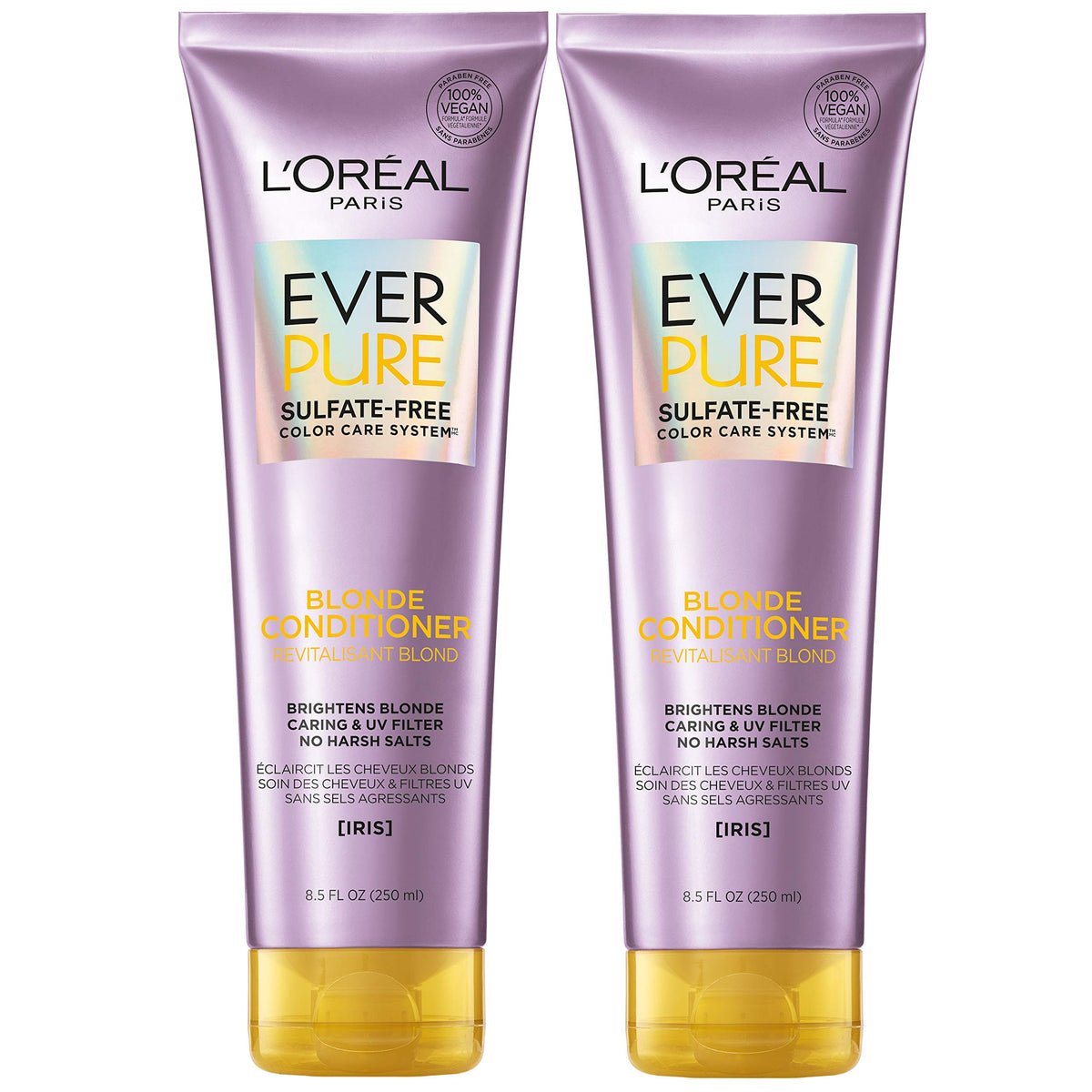 L'Oreal Paris EverPure Blonde Sulfate Free Conditioner for Color-Treated Hair, Neutralizes Brass + Balances, For Blonde Hair, 2 Count (8.5 Fl; Oz