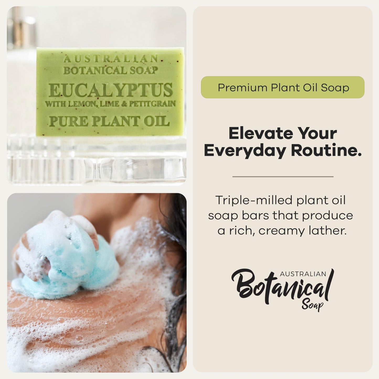 Australian Botanical Soap, 6.6 OZ, Eucalyptus, Lemon, Lime, and Petitgrain, Triple Milled Bars made with a Natural Soap Base and Enriched with Organic Beauty & Personal Care Australian Botanical Soap