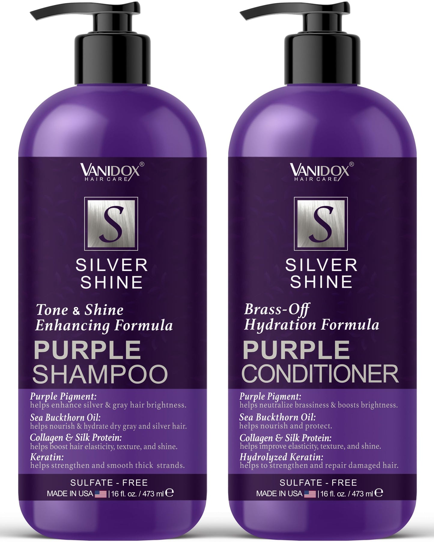 VANIDOX Sulfate Free Brass Toning Purple Shampoo and Conditioner Set for Grey and Silver Hair, Moisturizing & Color-Safe, Enhances Shine & Brightness Beauty & Personal Care VANIDOX