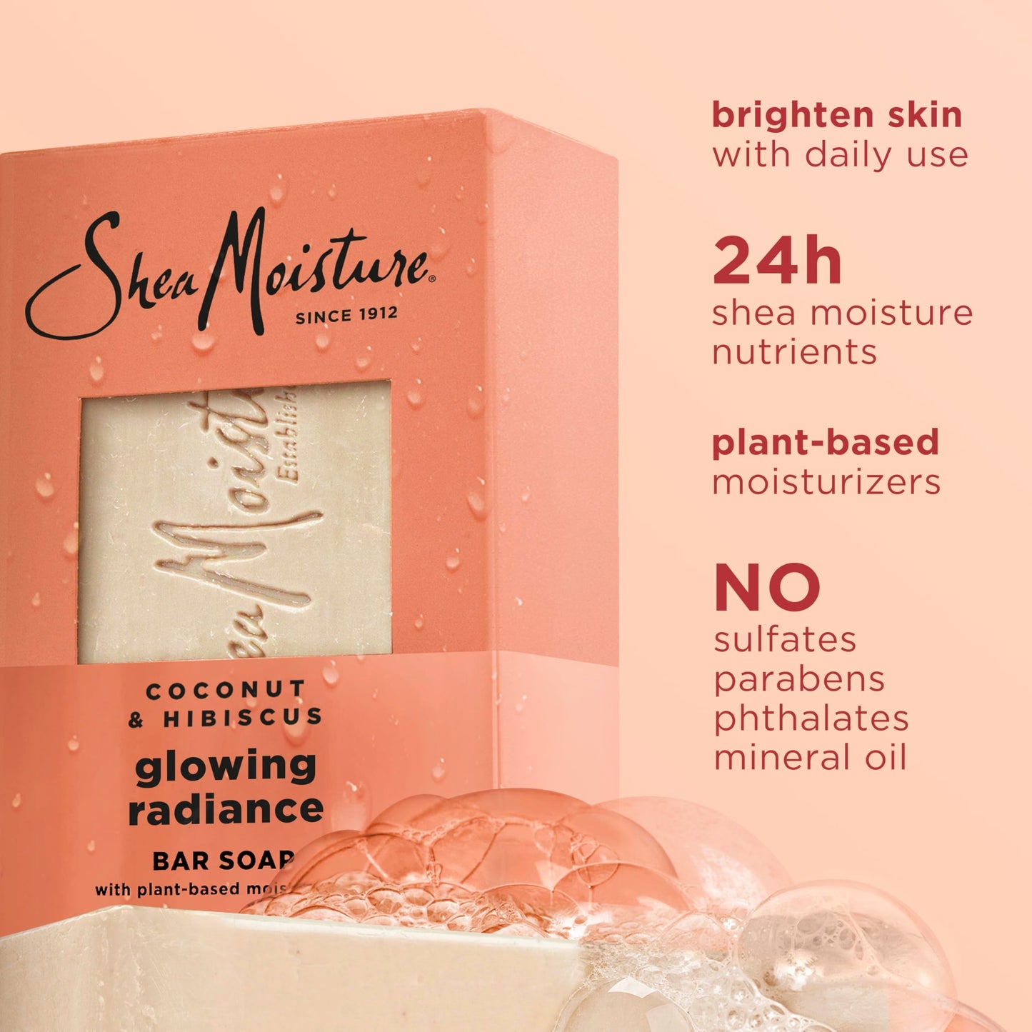 SheaMoisture Bar Soap Coconut and Hibiscus 4 Count Glowing Radiance Glowing Radiance bar soap with 24h shea moisture nutrients for Healthy, Glowing Beauty & Personal Care Shea Moisture