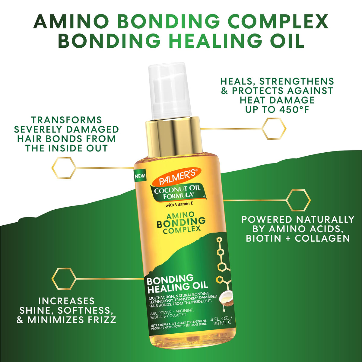 Palmer's Amino Bonding Complex Hair Oil, Healing Treatment with Coconut Oil & Vitamin E, Heat Protectant, Anti Frizz, Adds Shine, Strengthens &