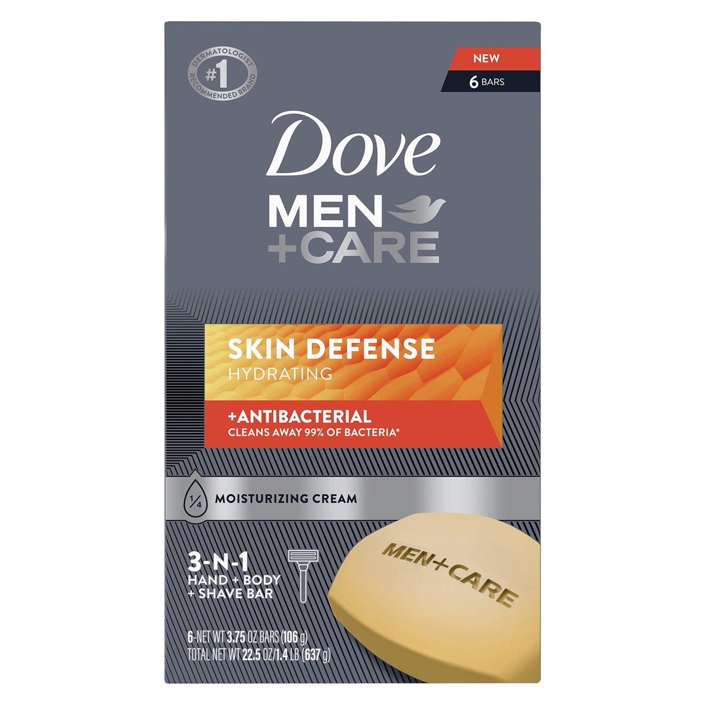 Dove Men+Care Soap Bar For Smooth, Hydrate & Nourishing the Skin - Defense Effectively Washes Away Bacteria, Cream, 3.75 Oz, 6 Count Beauty & Personal Care DOVE MEN + CARE
